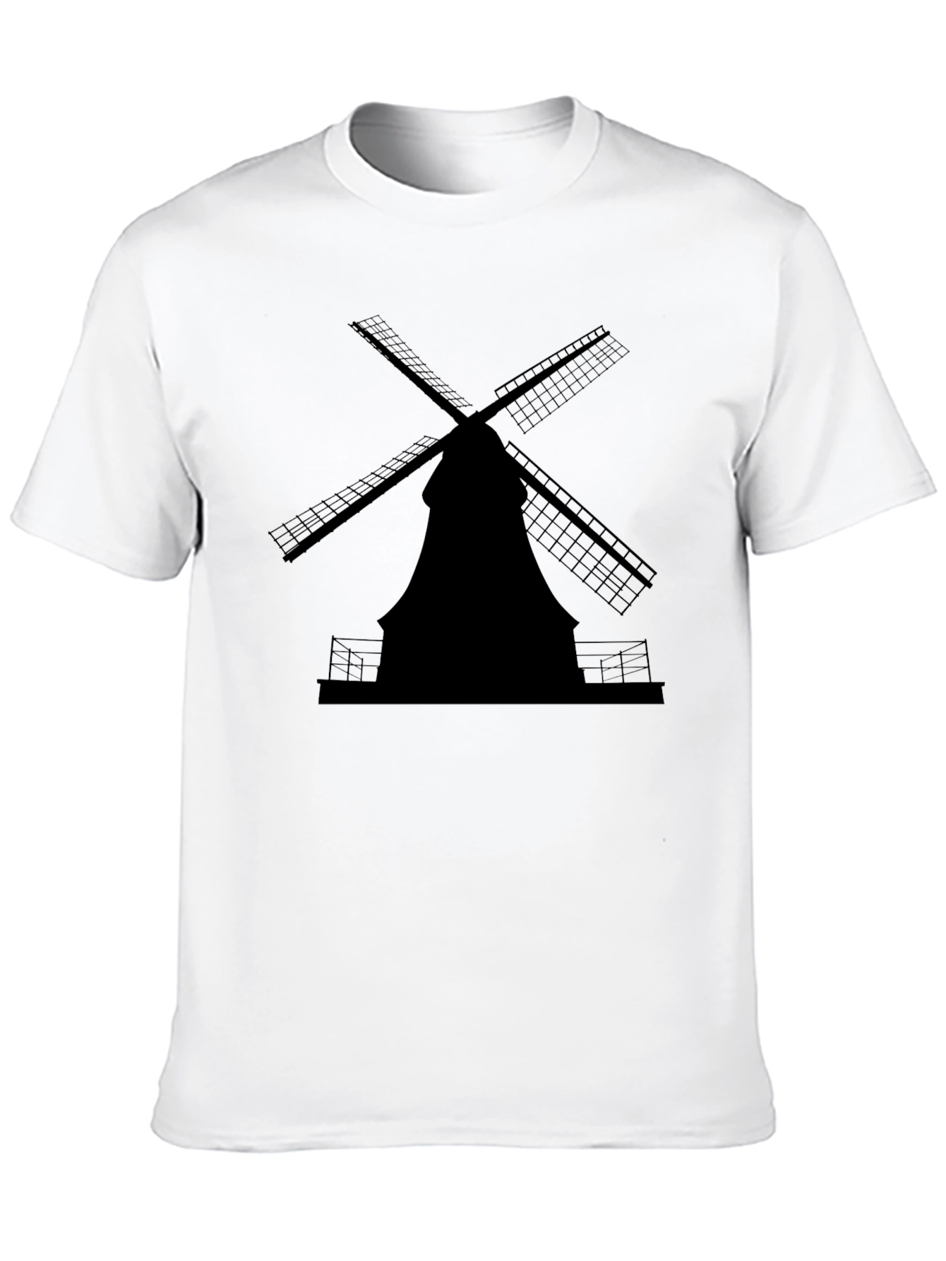 Dutch Windmill Silhouette Tee - Classic Black Cotton T-Shirt