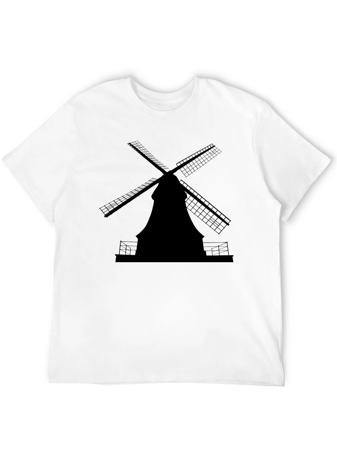 Dutch Windmill Silhouette Tee - Classic Black Cotton T-Shirt