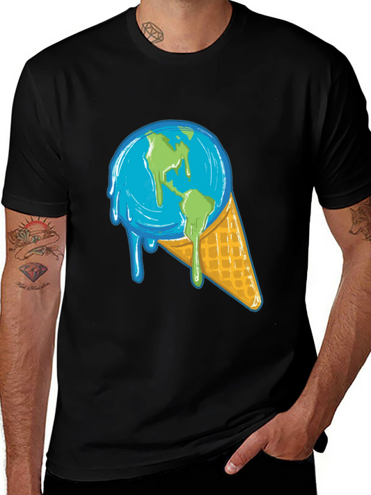 Earth Ice Cream Cone Graphic Tee - Climate Change Awareness