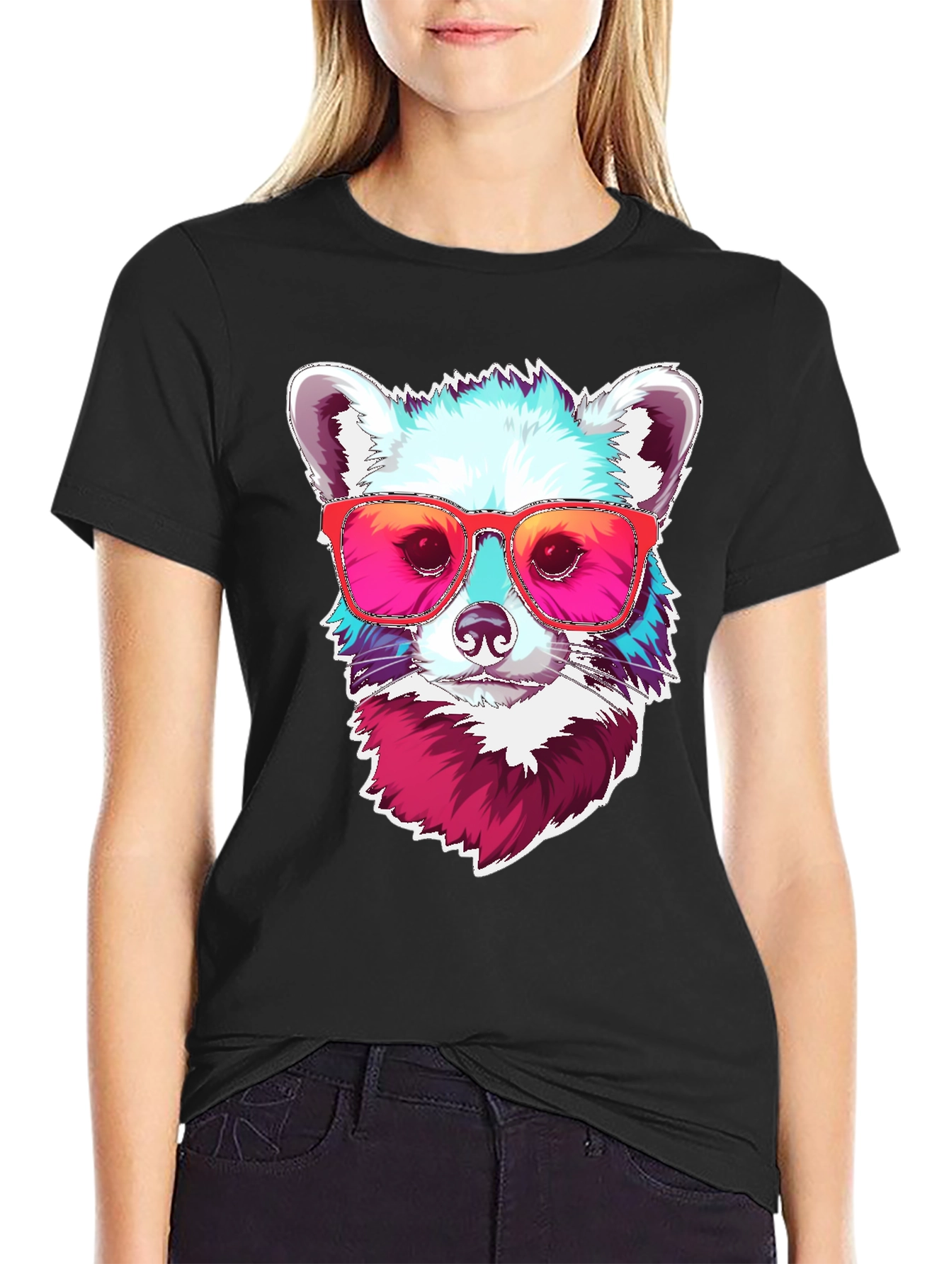 Cool Raccoon Graphic Tee - Black Cotton T-Shirt