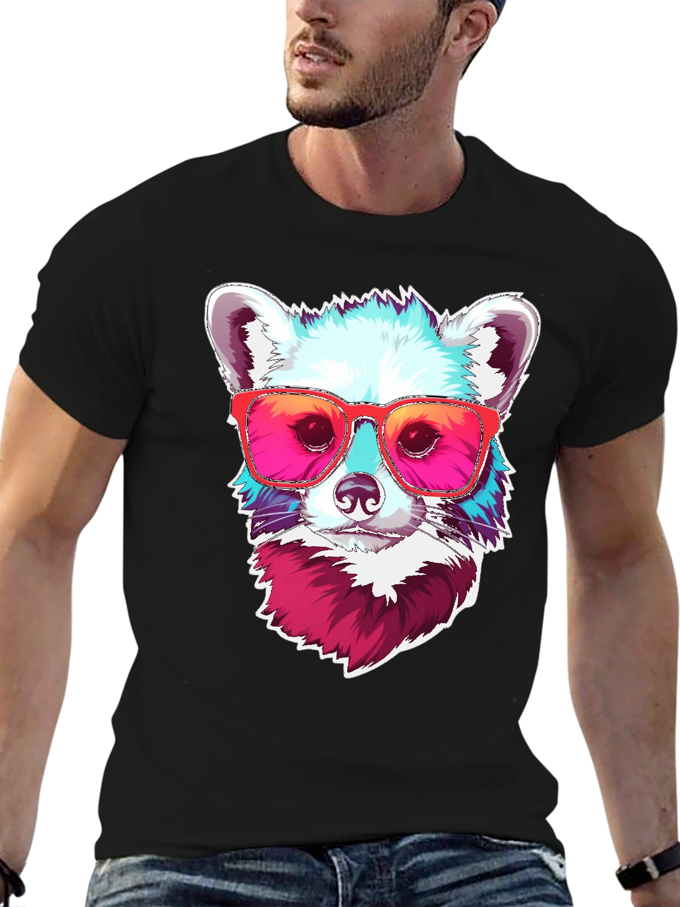 Cool Raccoon Graphic Tee - Black Cotton T-Shirt