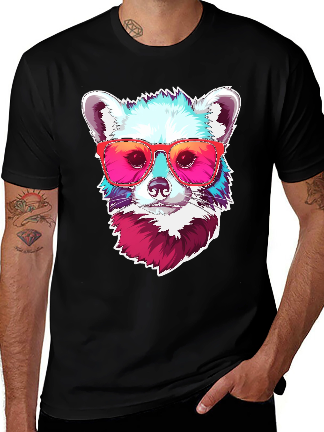 Cool Raccoon Graphic Tee - Black Cotton T-Shirt