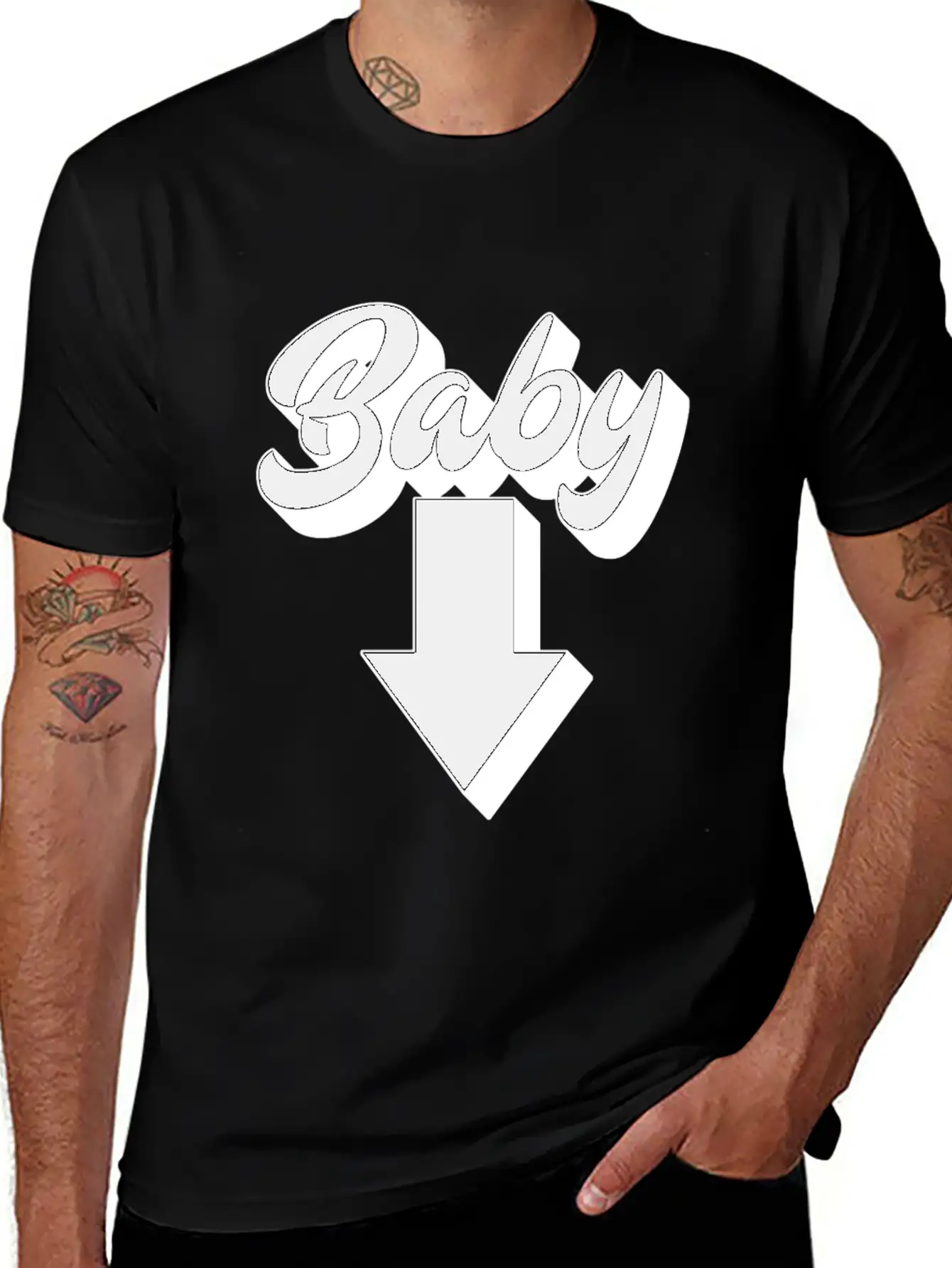 Baby (Arrow Down) | Baby Shower Parties Stylish Everyday T-Shirt – Unisex Basic Cotton Tee