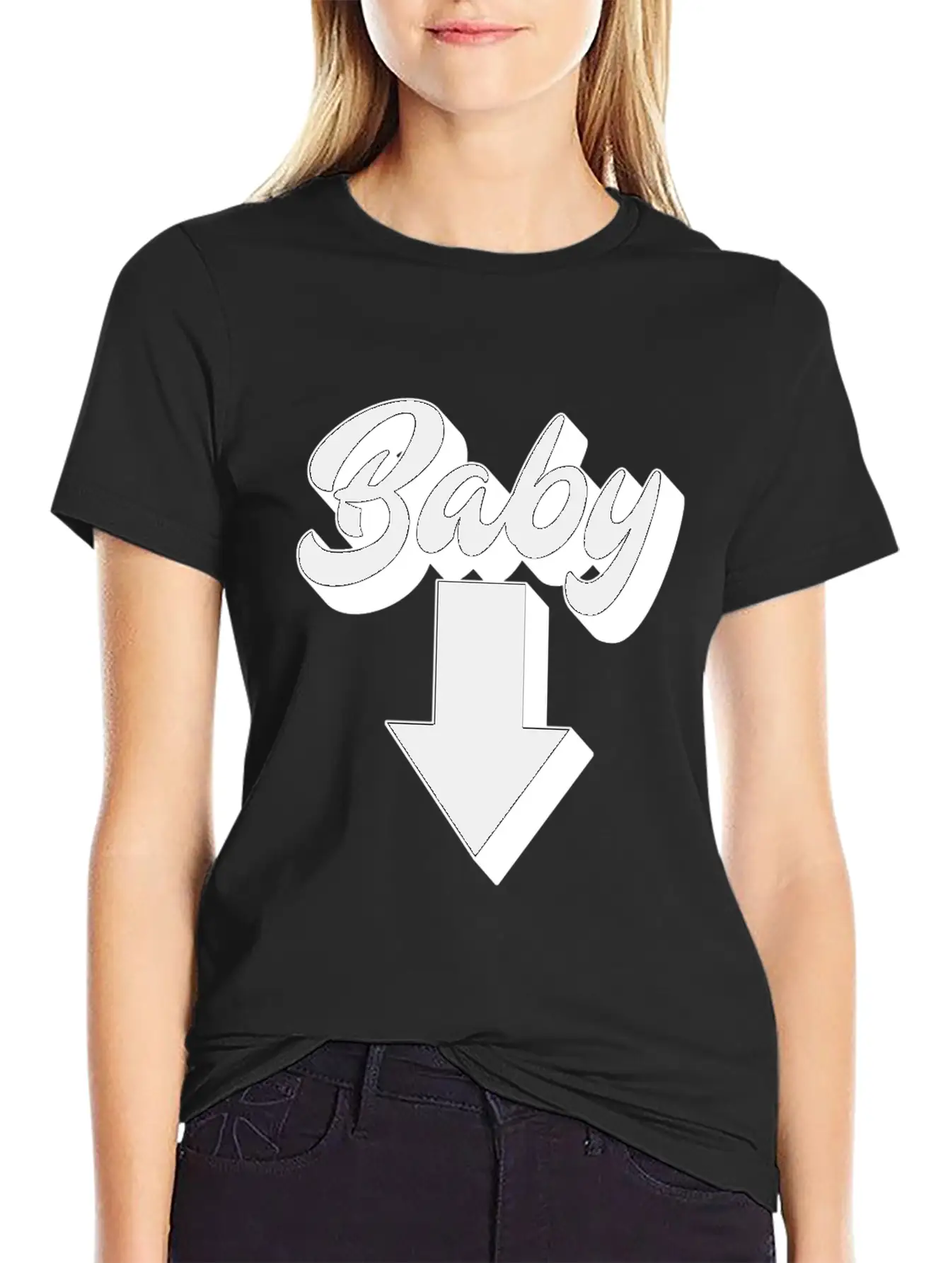 Baby (Arrow Down) | Baby Shower Parties Stylish Everyday T-Shirt – Unisex Basic Cotton Tee