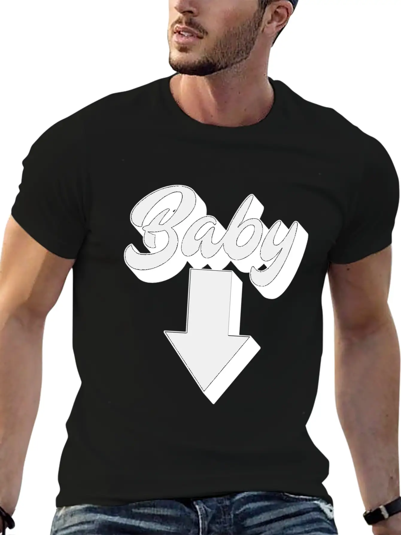 Baby (Arrow Down) | Baby Shower Parties Stylish Everyday T-Shirt – Unisex Basic Cotton Tee