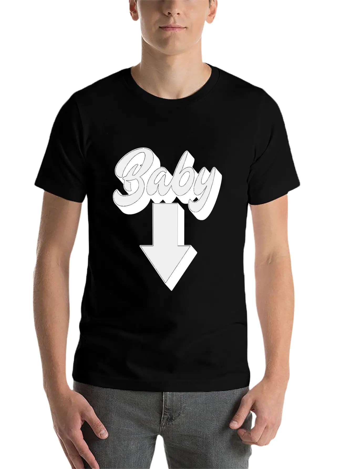 Baby (Arrow Down) | Baby Shower Parties Stylish Everyday T-Shirt – Unisex Basic Cotton Tee