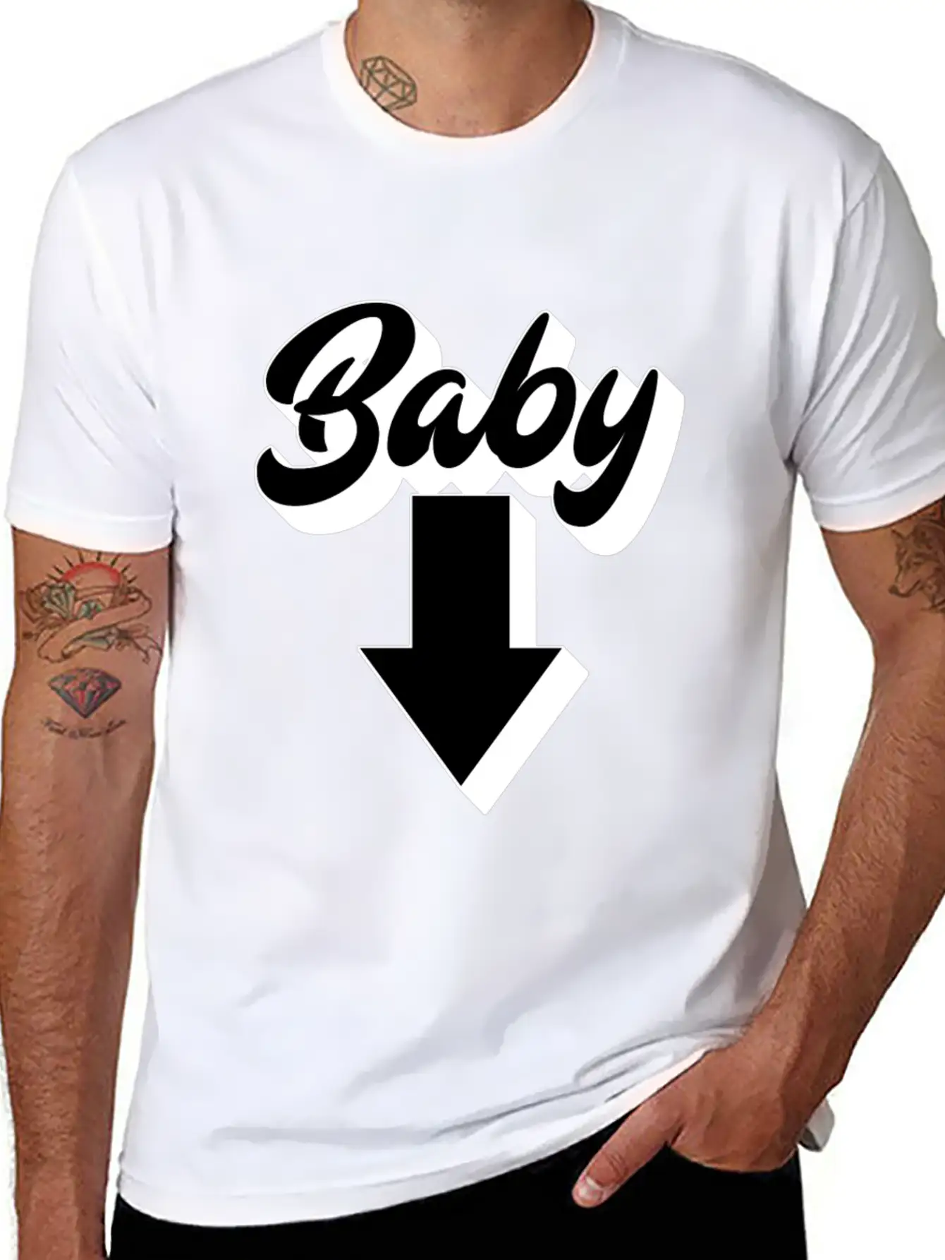 Baby (Arrow Down) | Baby Shower Parties Stylish Everyday T-Shirt – Unisex Basic Cotton Tee