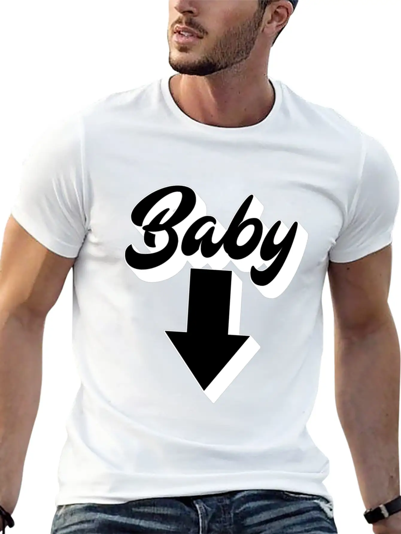 Baby (Arrow Down) | Baby Shower Parties Stylish Everyday T-Shirt – Unisex Basic Cotton Tee
