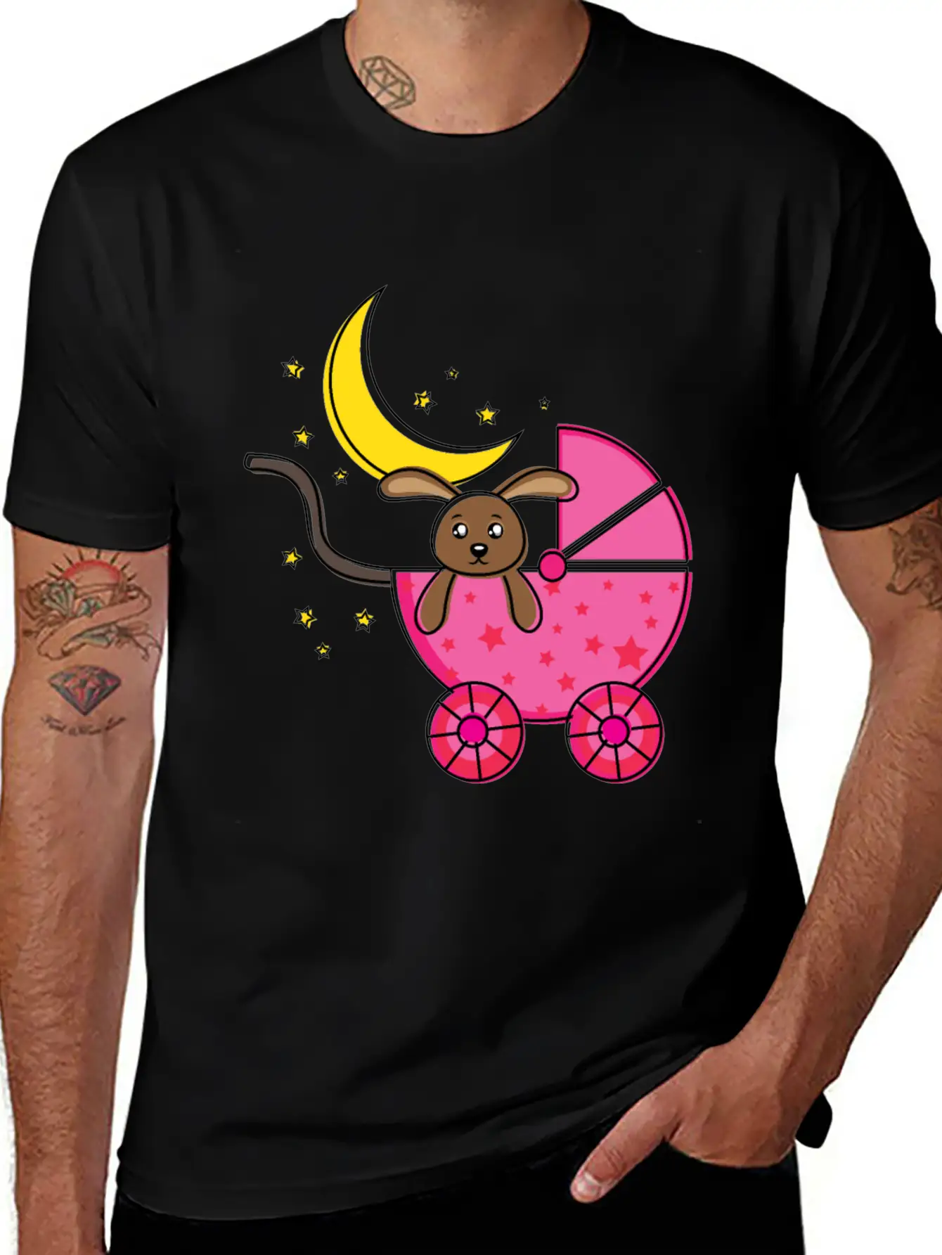 Baby Teddy Bear In Pink Cart Comfortable Minimalist Graphic Tee – Summer Style Essential
