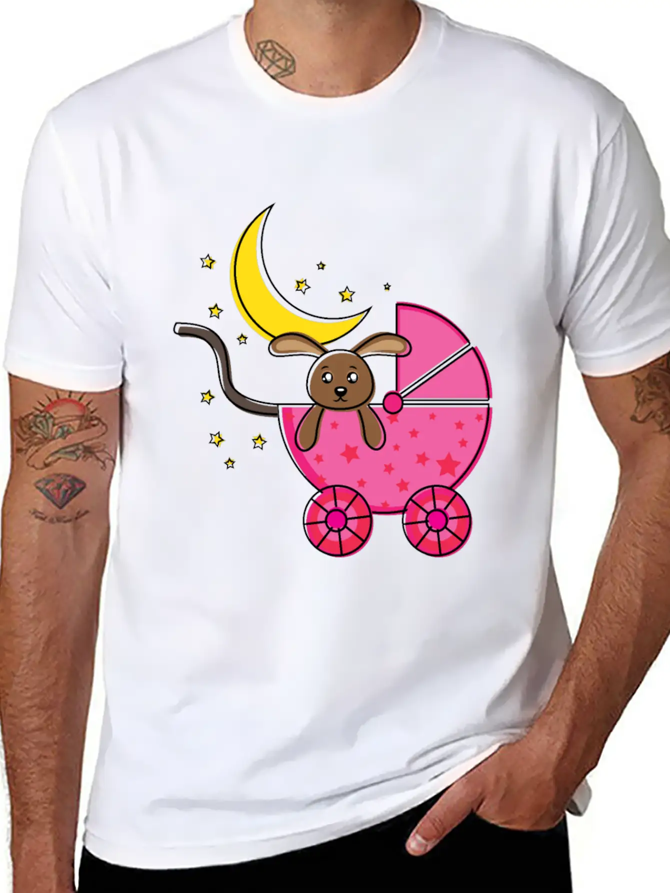 Baby Teddy Bear In Pink Cart Comfortable Minimalist Graphic Tee – Summer Style Essential