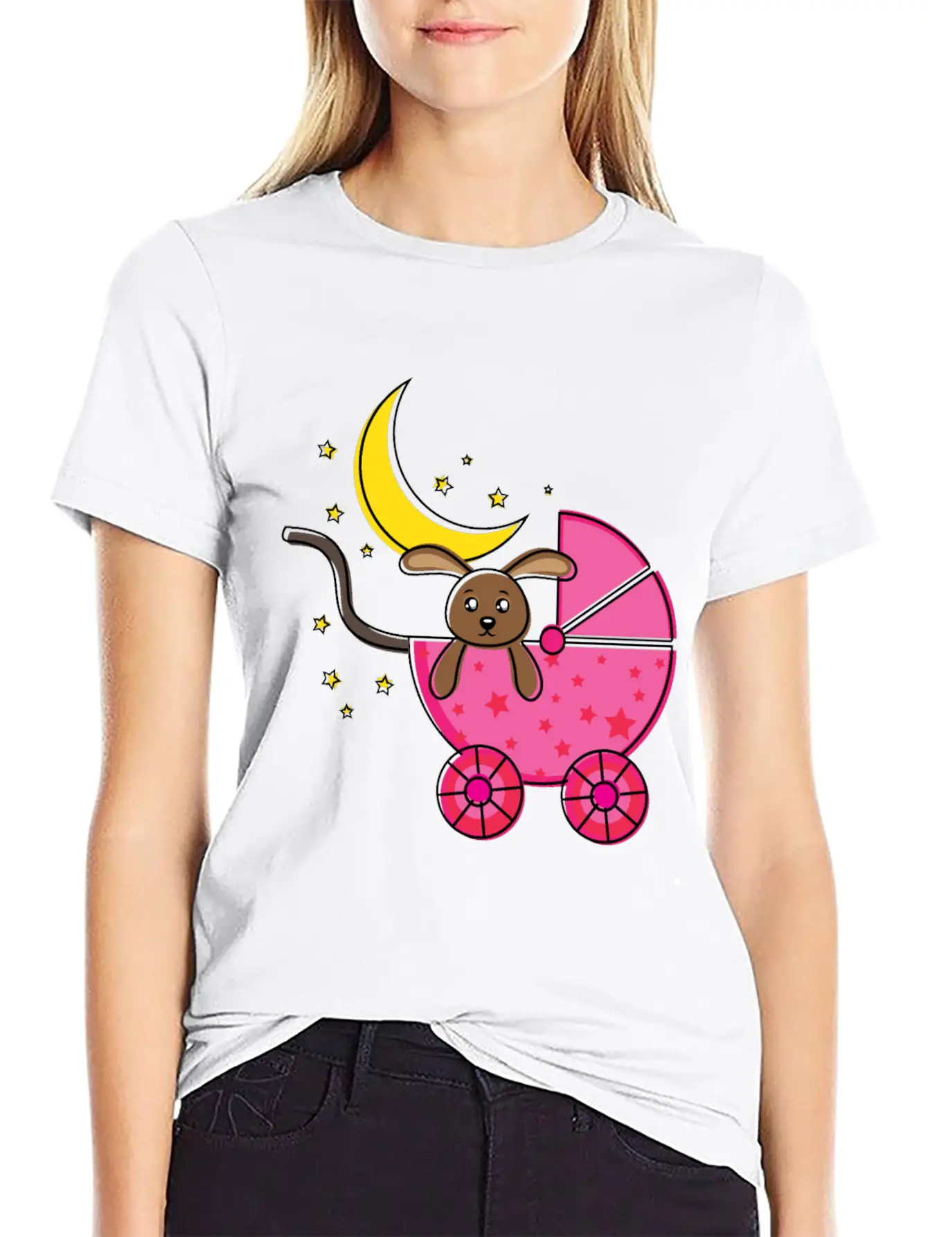 Baby Teddy Bear In Pink Cart Comfortable Minimalist Graphic Tee – Summer Style Essential