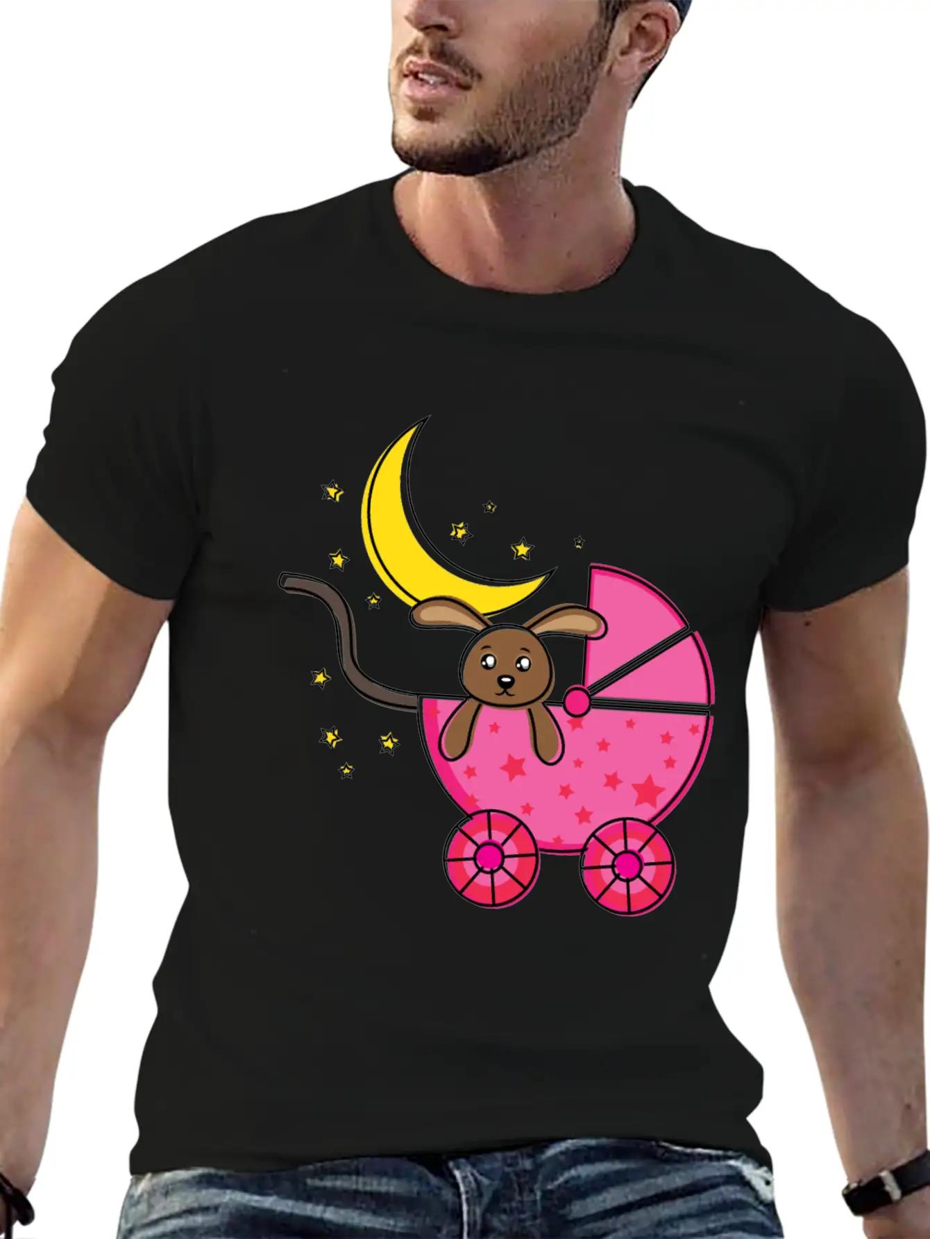 Baby Teddy Bear In Pink Cart Comfortable Minimalist Graphic Tee – Summer Style Essential