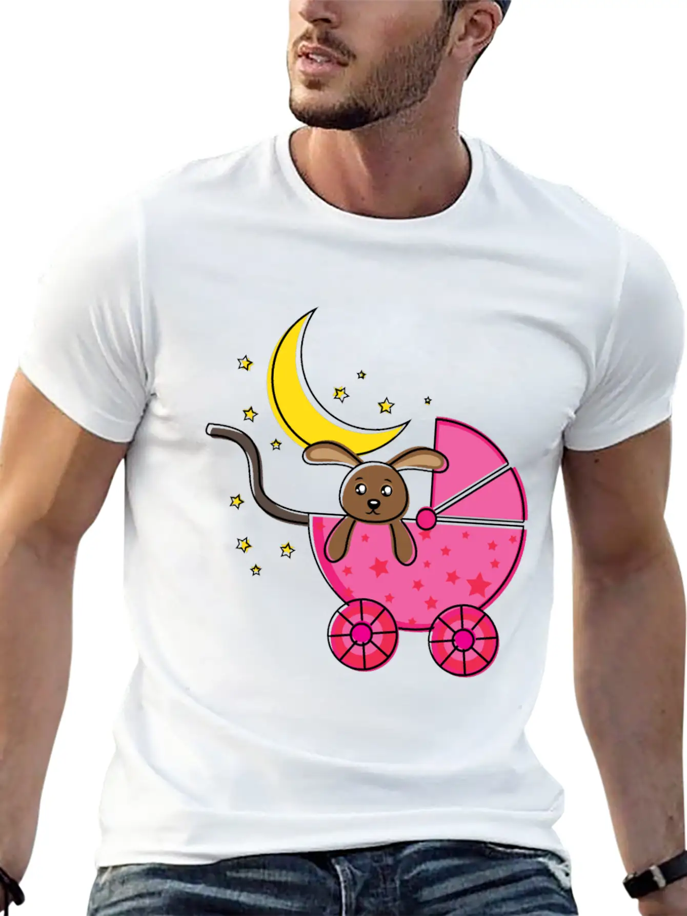 Baby Teddy Bear In Pink Cart Comfortable Minimalist Graphic Tee – Summer Style Essential