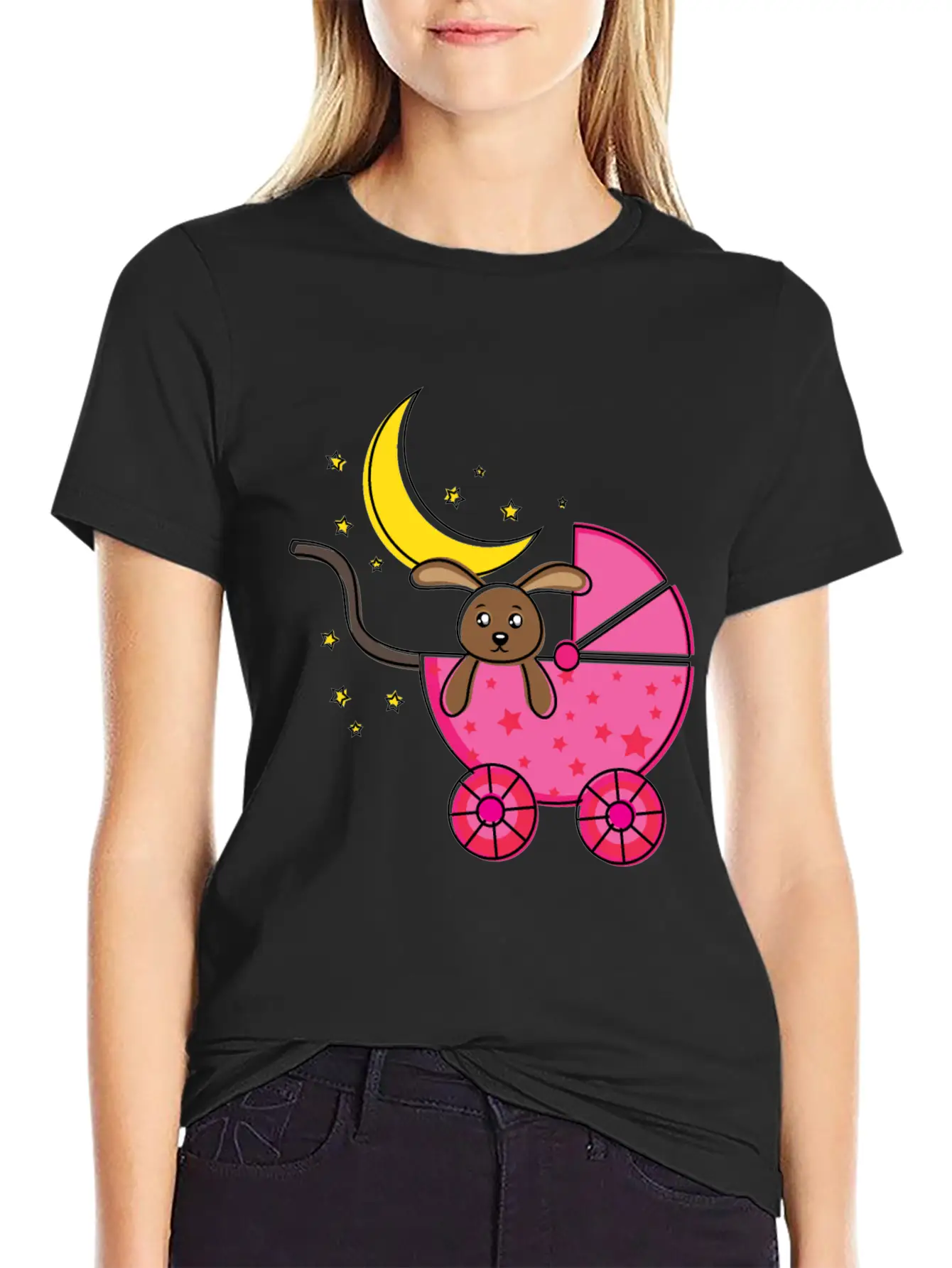 Baby Teddy Bear In Pink Cart Comfortable Minimalist Graphic Tee – Summer Style Essential