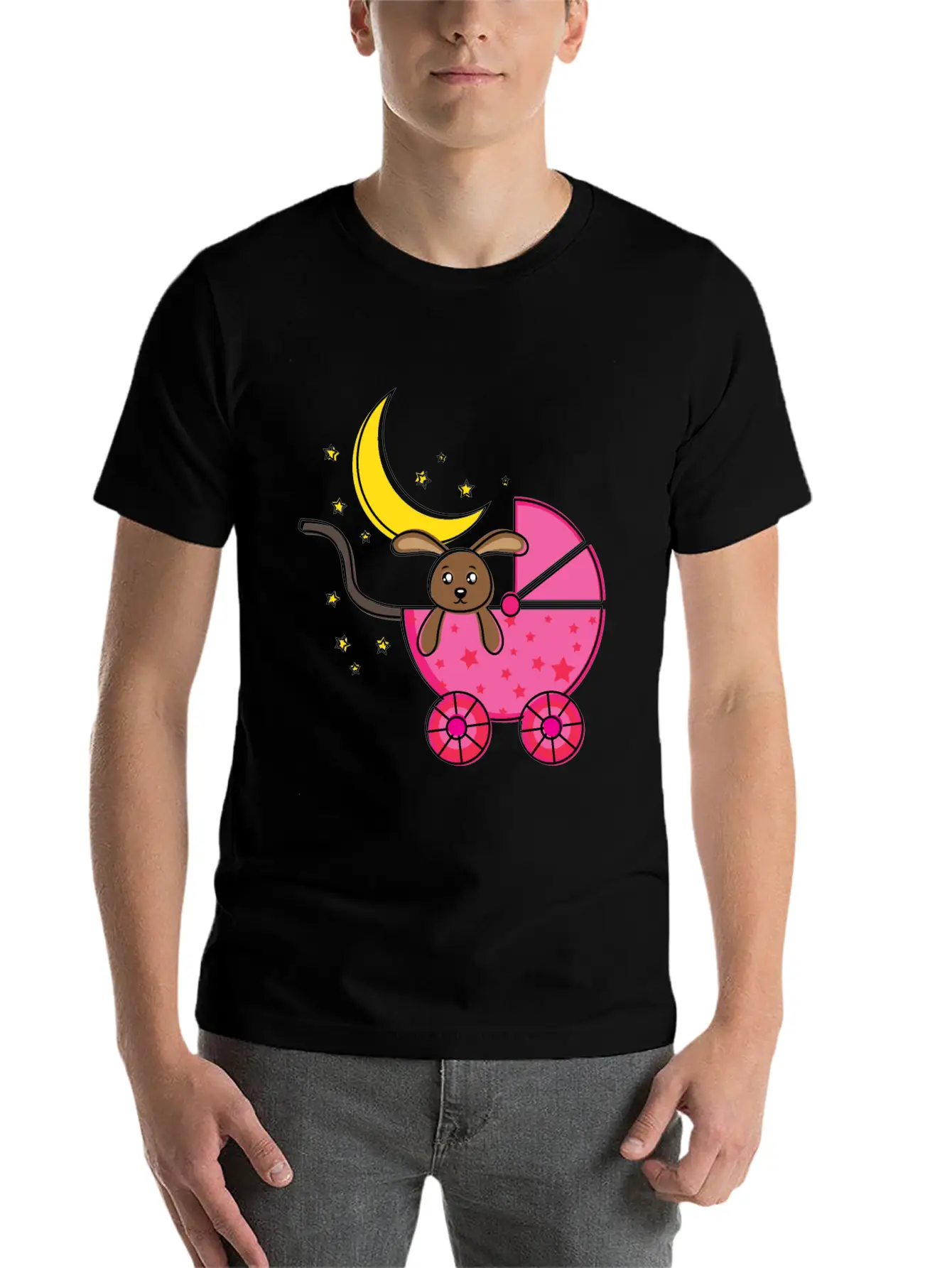 Baby Teddy Bear In Pink Cart Comfortable Minimalist Graphic Tee – Summer Style Essential