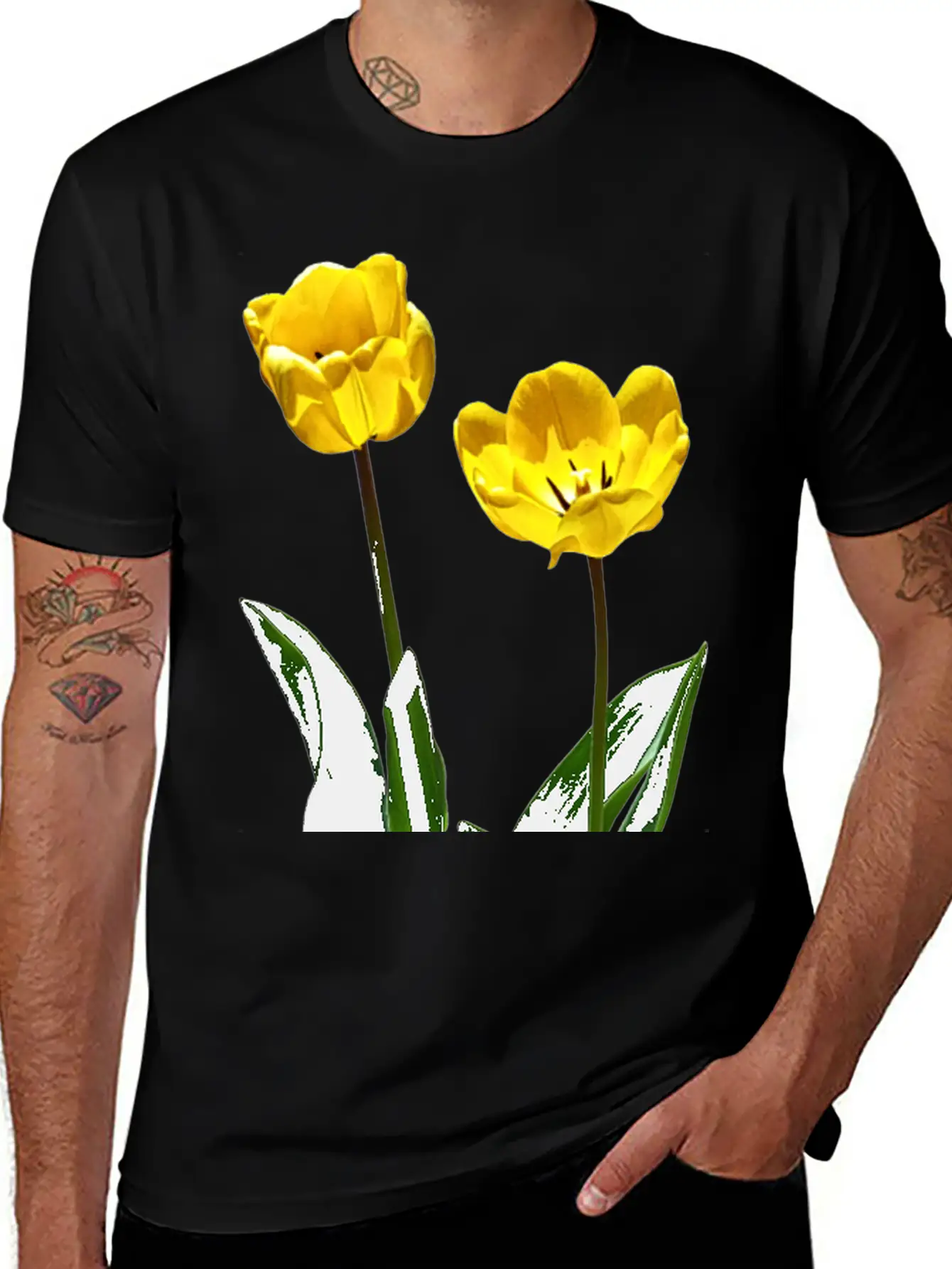 Backlit Yellow Tulips Unisex Short Sleeve Soft Cotton T-Shirt – Casual Everyday Wear