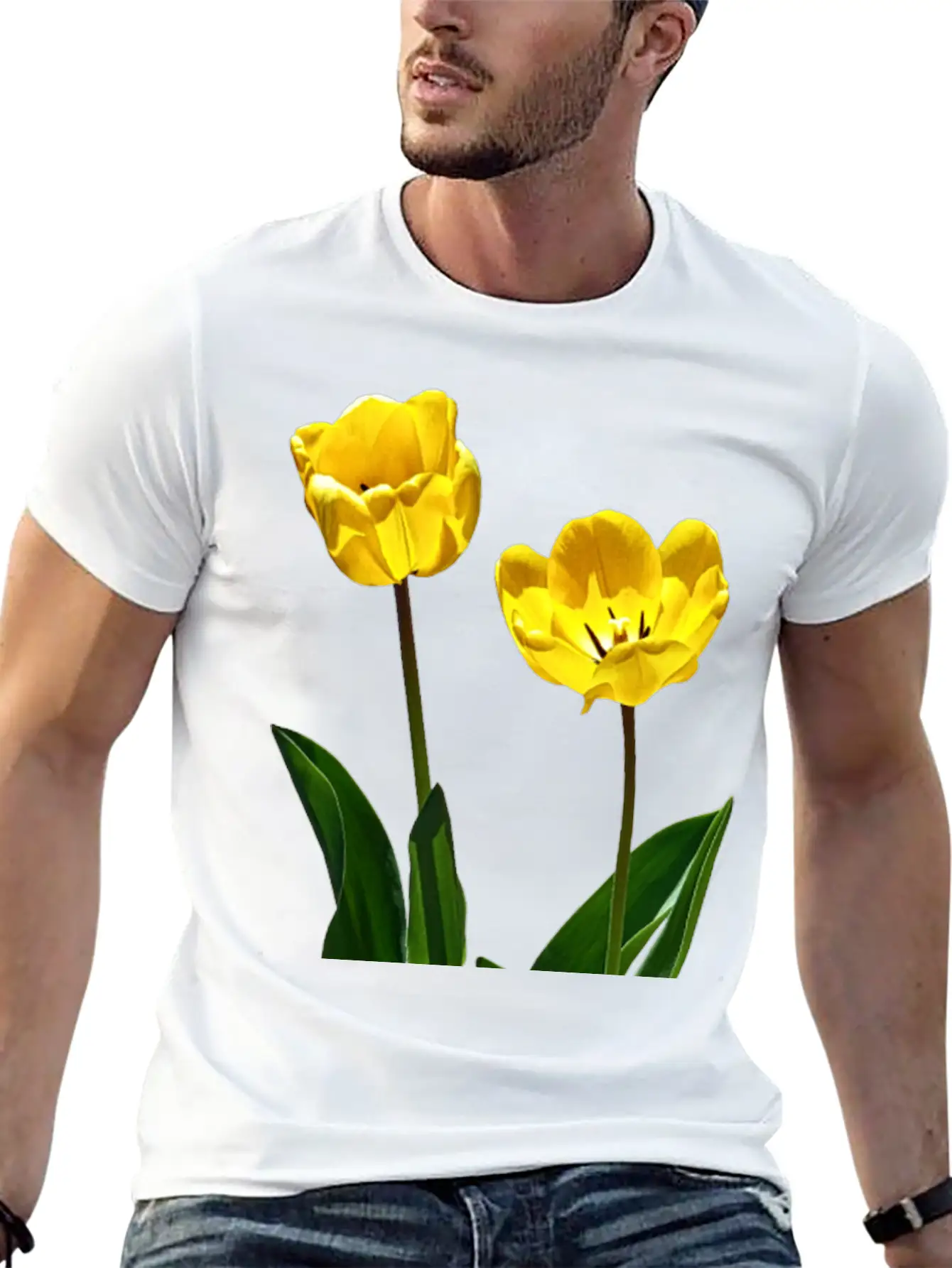 Backlit Yellow Tulips Unisex Short Sleeve Soft Cotton T-Shirt – Casual Everyday Wear
