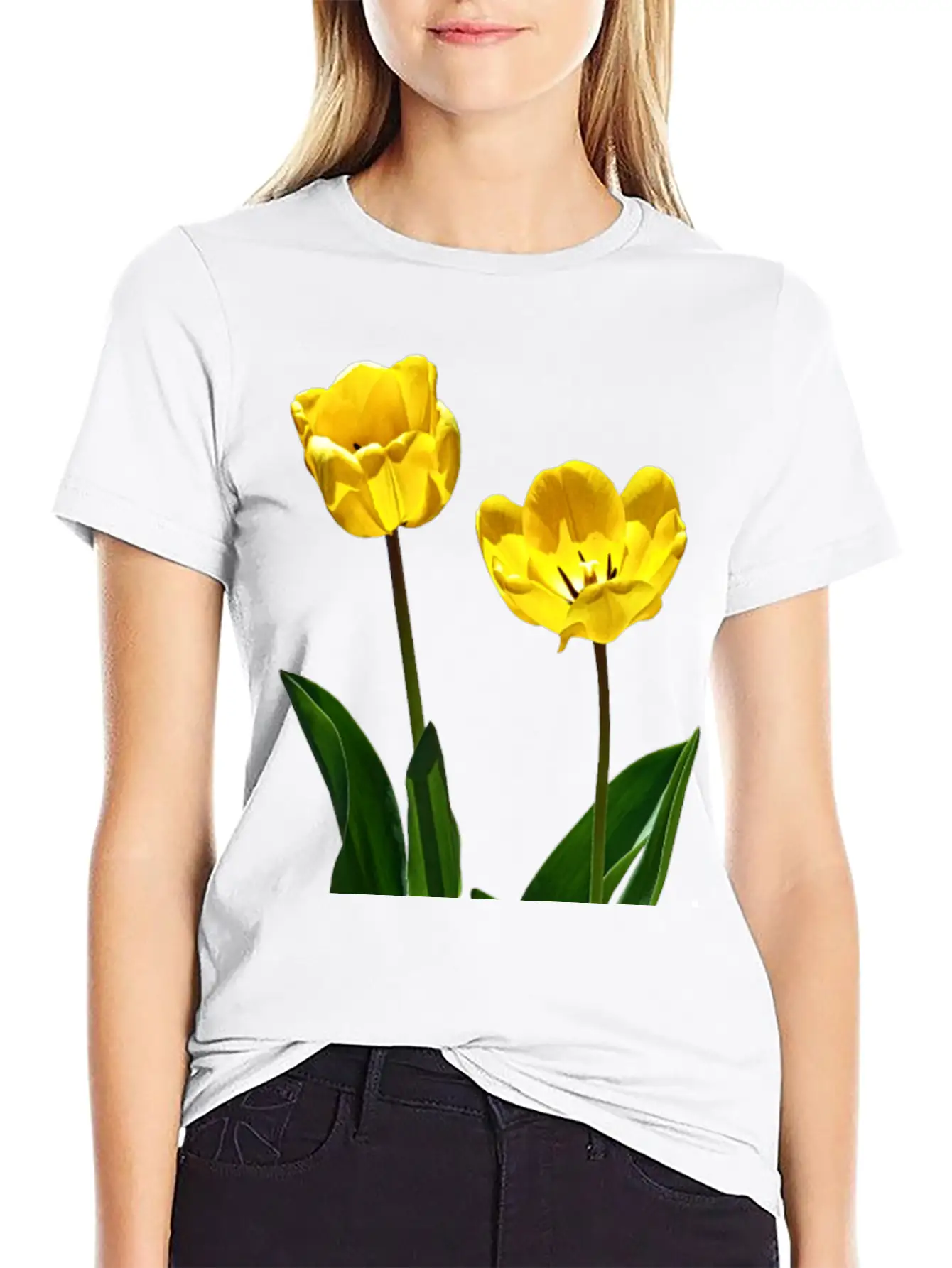 Backlit Yellow Tulips Unisex Short Sleeve Soft Cotton T-Shirt – Casual Everyday Wear