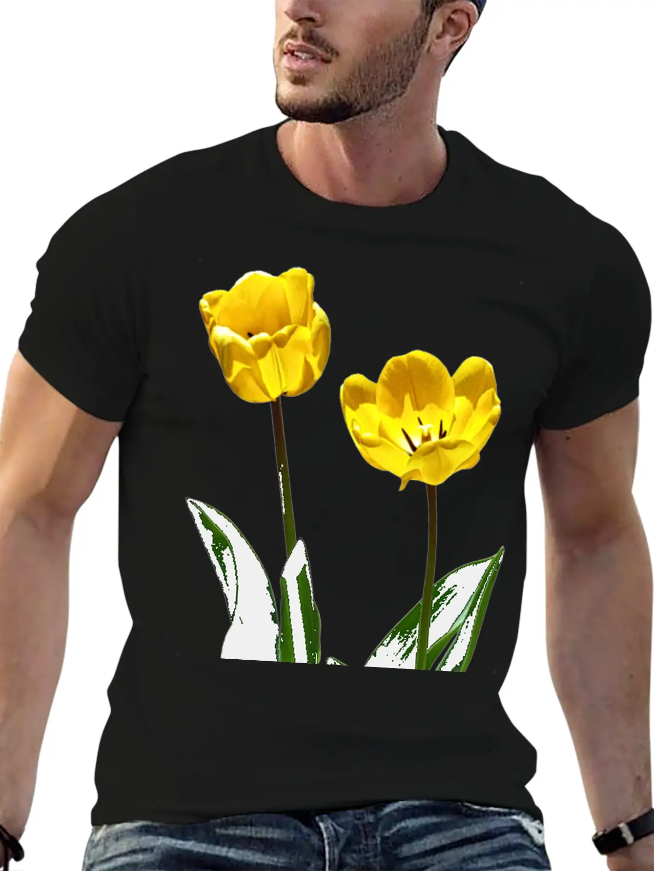 Backlit Yellow Tulips Unisex Short Sleeve Soft Cotton T-Shirt – Casual Everyday Wear