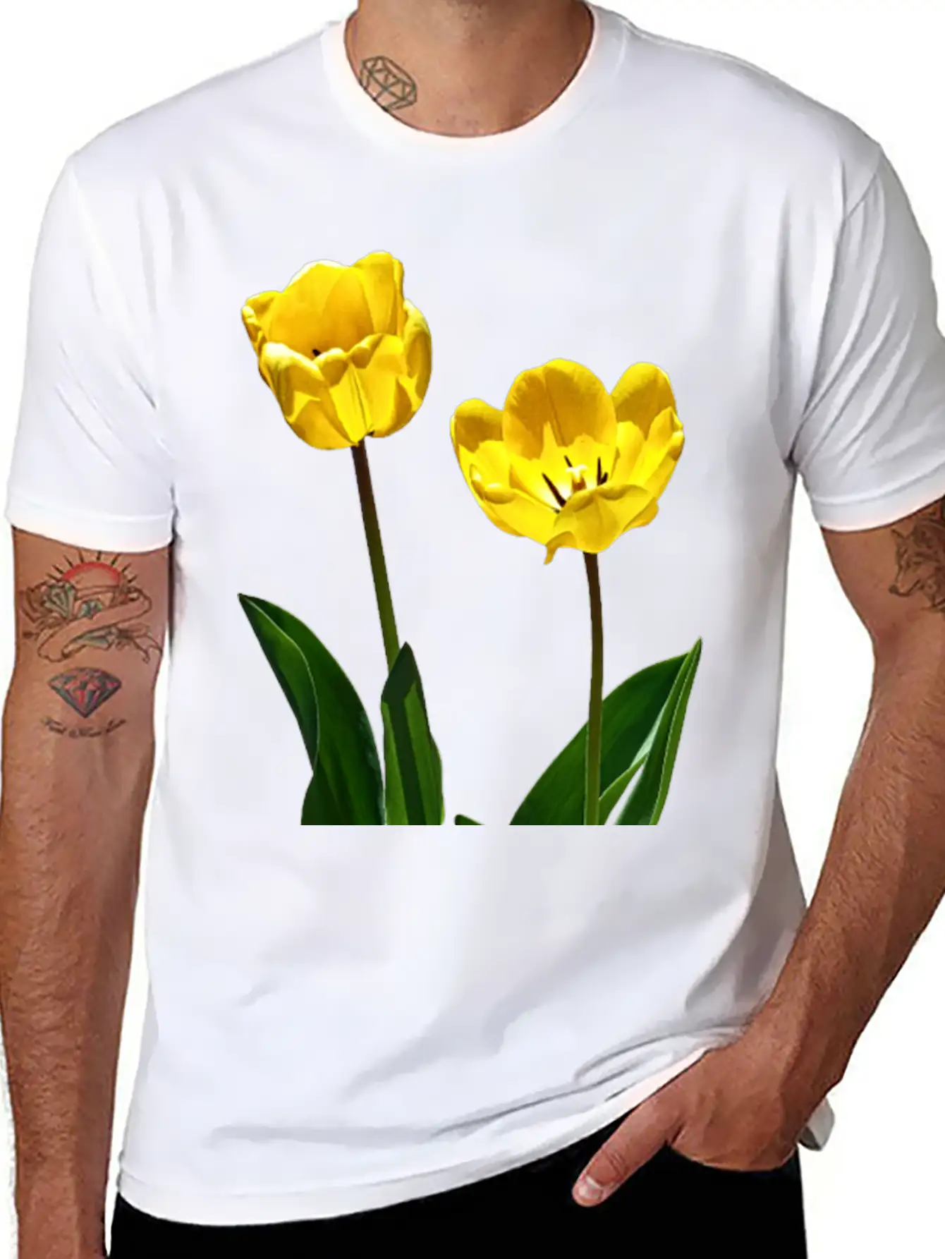 Backlit Yellow Tulips Unisex Short Sleeve Soft Cotton T-Shirt – Casual Everyday Wear