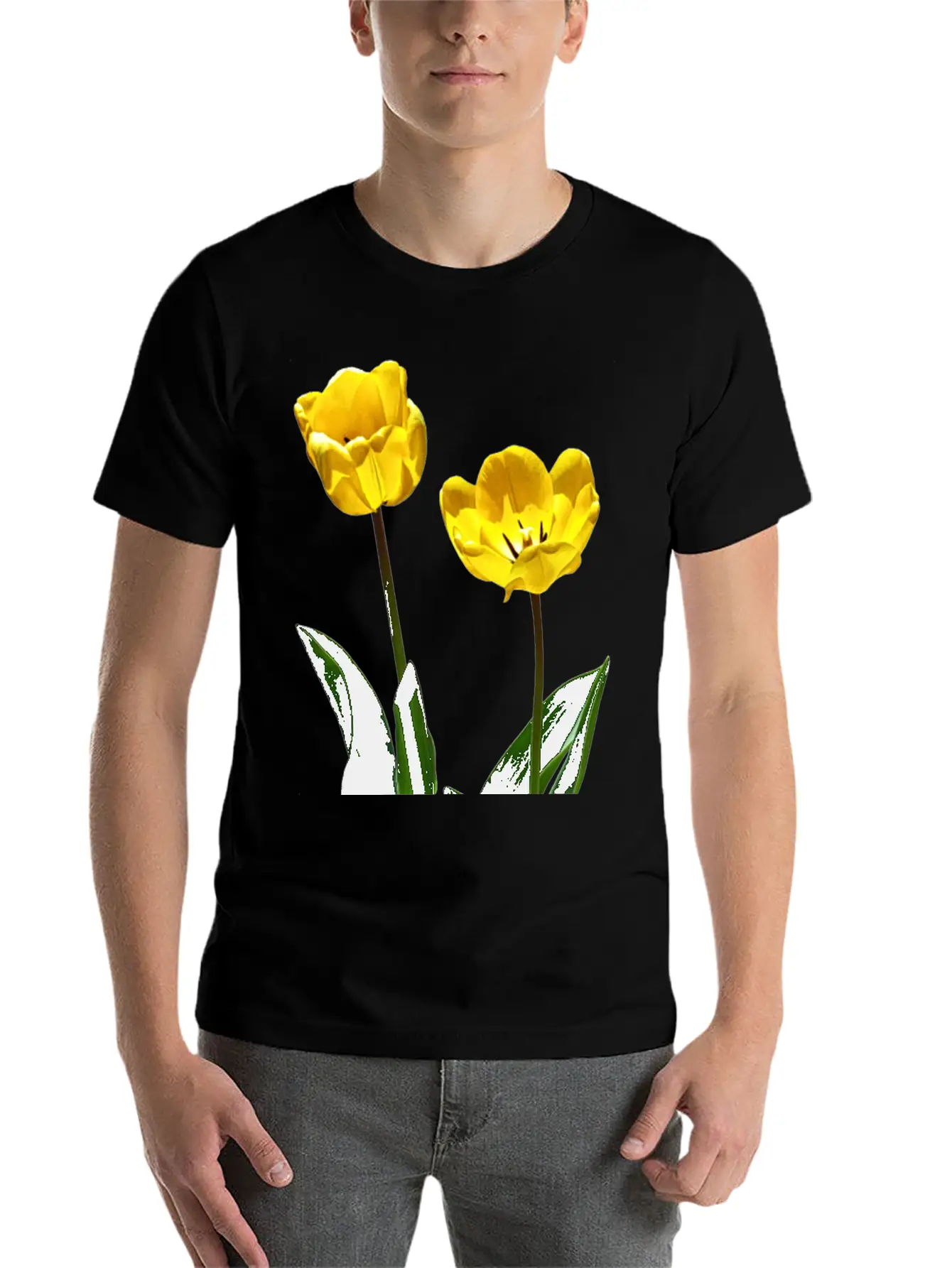 Backlit Yellow Tulips Unisex Short Sleeve Soft Cotton T-Shirt – Casual Everyday Wear