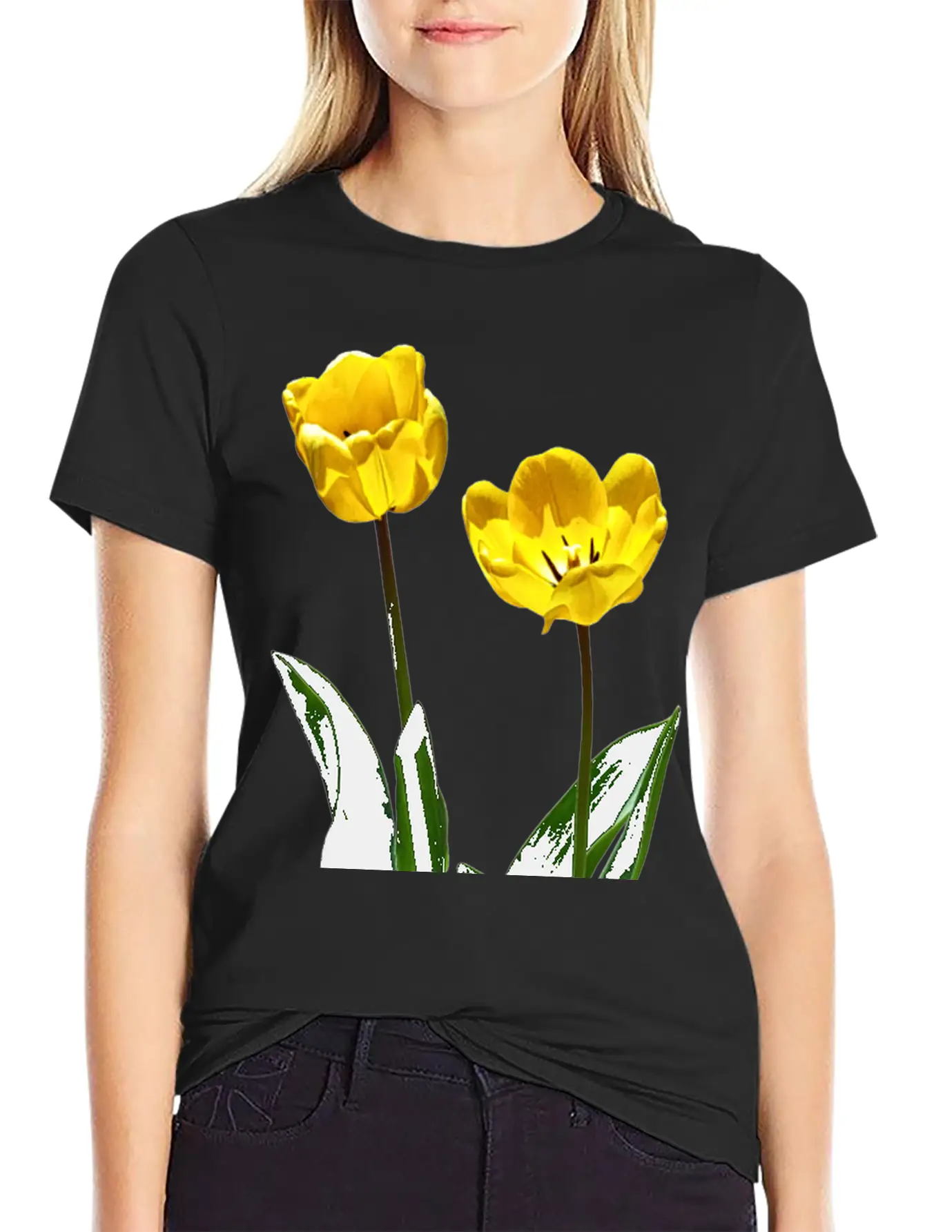 Backlit Yellow Tulips Unisex Short Sleeve Soft Cotton T-Shirt – Casual Everyday Wear