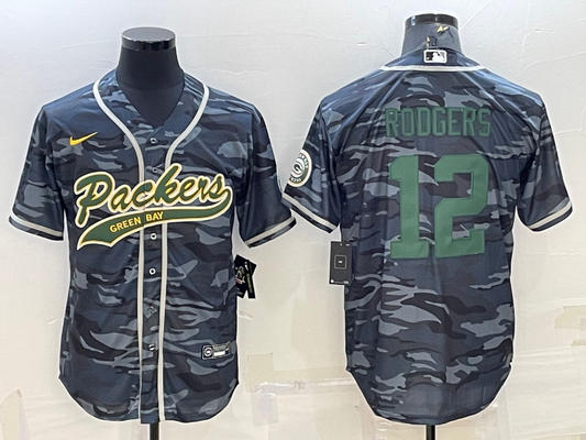 Men's Green Bay Packers Aaron Rodgers #12 Grey camouflage Game Player Jerseys Joint Edition
