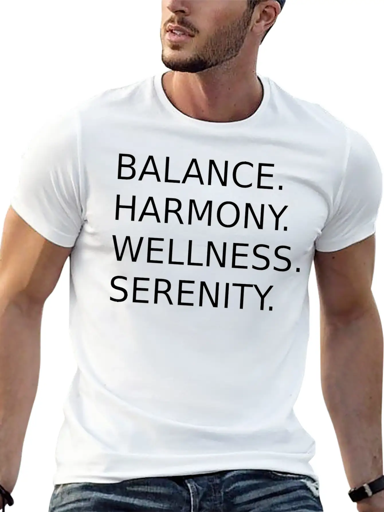 BALANCE, HARMONY, WELLNESS, SERENITY Unisex Short Sleeve Soft Cotton T-Shirt – Casual Everyday Wear