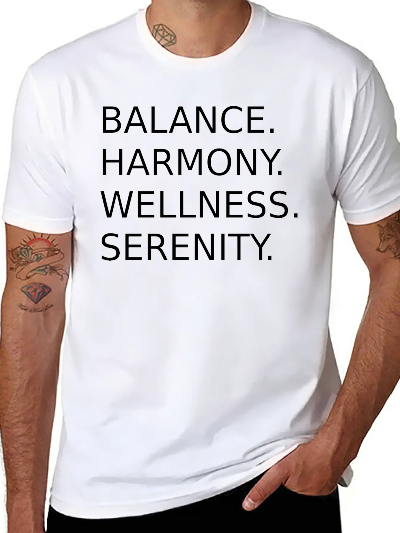 BALANCE, HARMONY, WELLNESS, SERENITY Unisex Short Sleeve Soft Cotton T-Shirt – Casual Everyday Wear