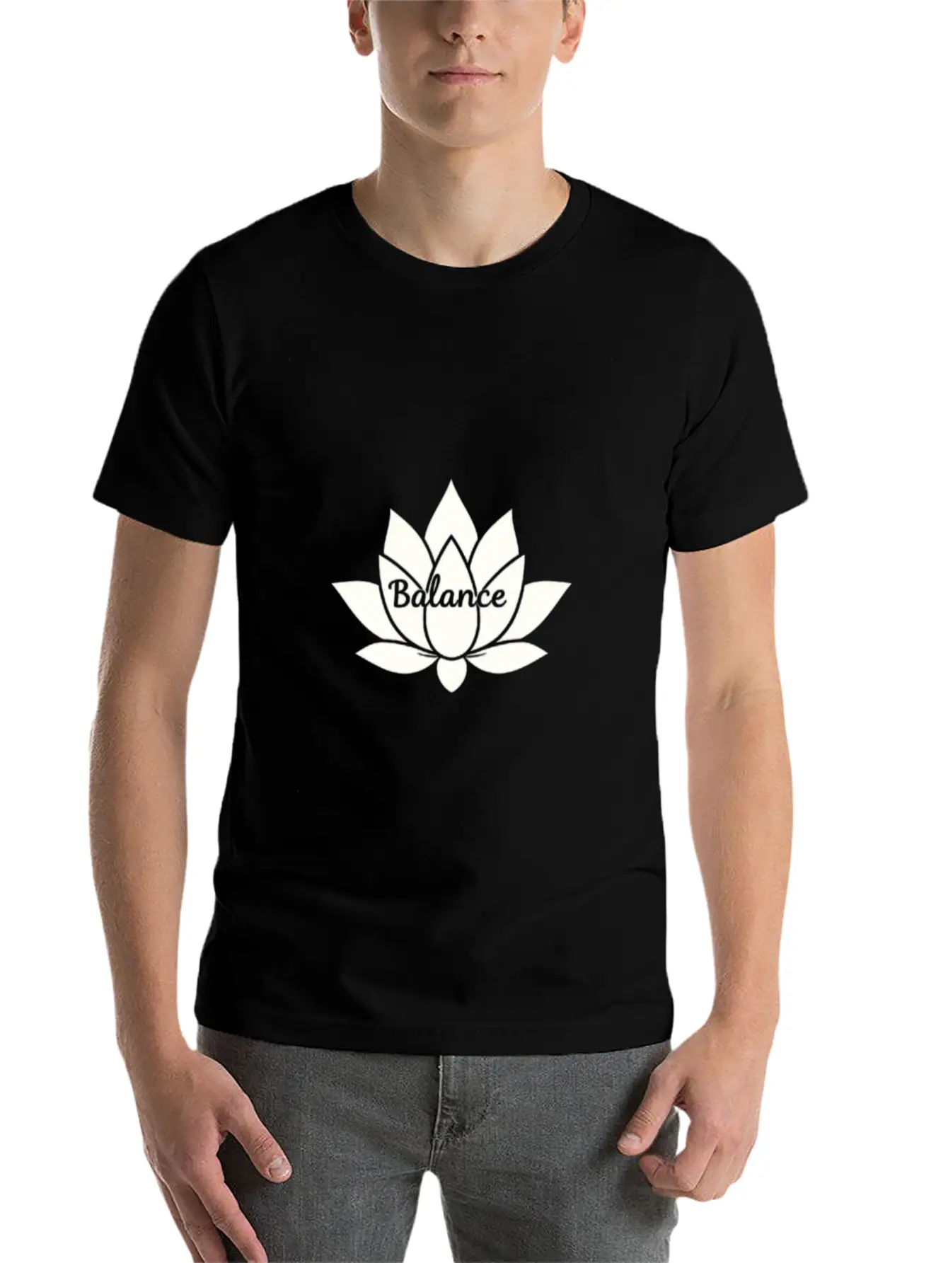 Balance Petals Minimalist T-Shirt – Simple Floral Unisex Short Sleeve Soft Cotton T-Shirt – Casual Everyday Wear