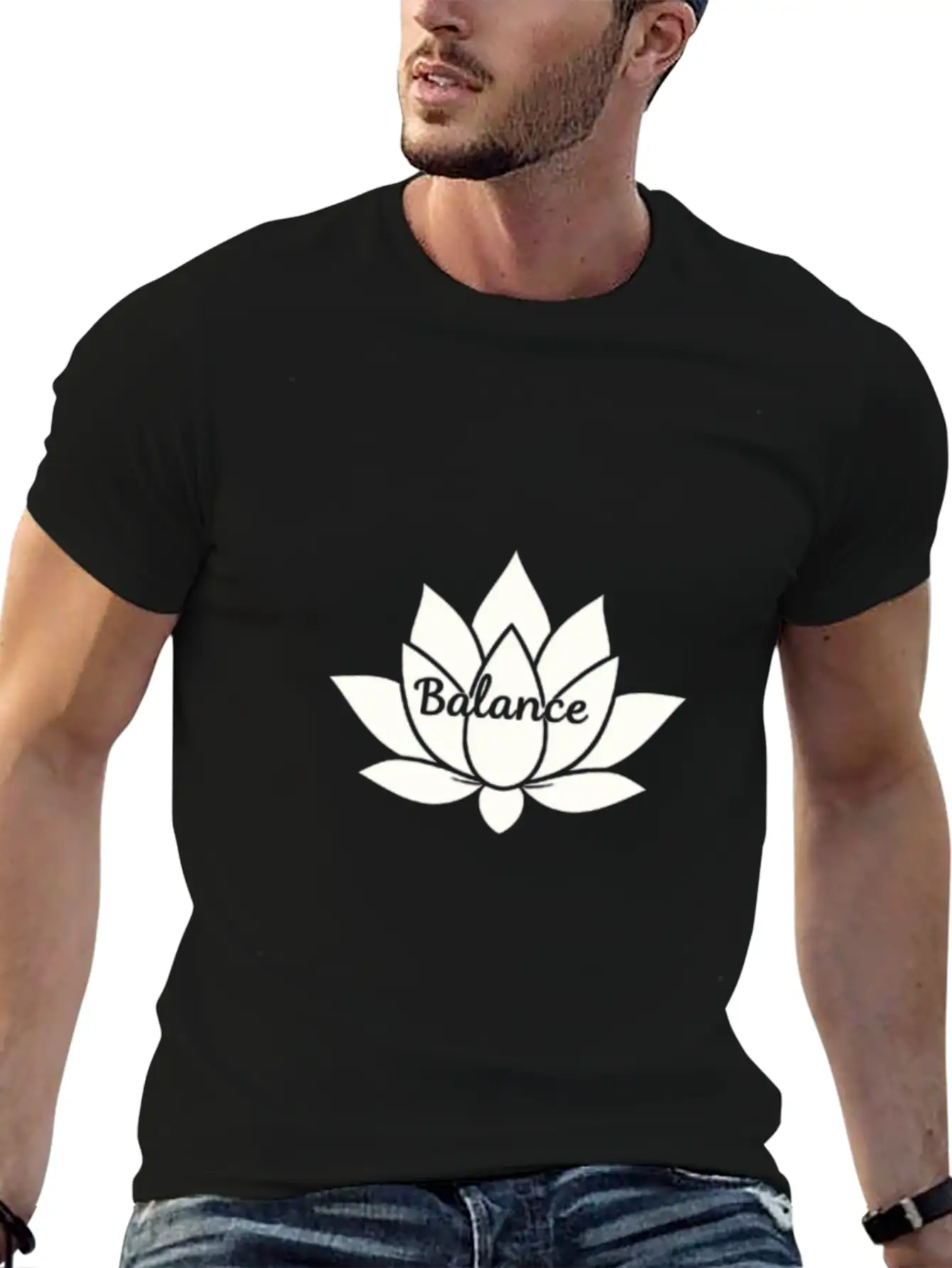 Balance Petals Minimalist T-Shirt – Simple Floral Unisex Short Sleeve Soft Cotton T-Shirt – Casual Everyday Wear