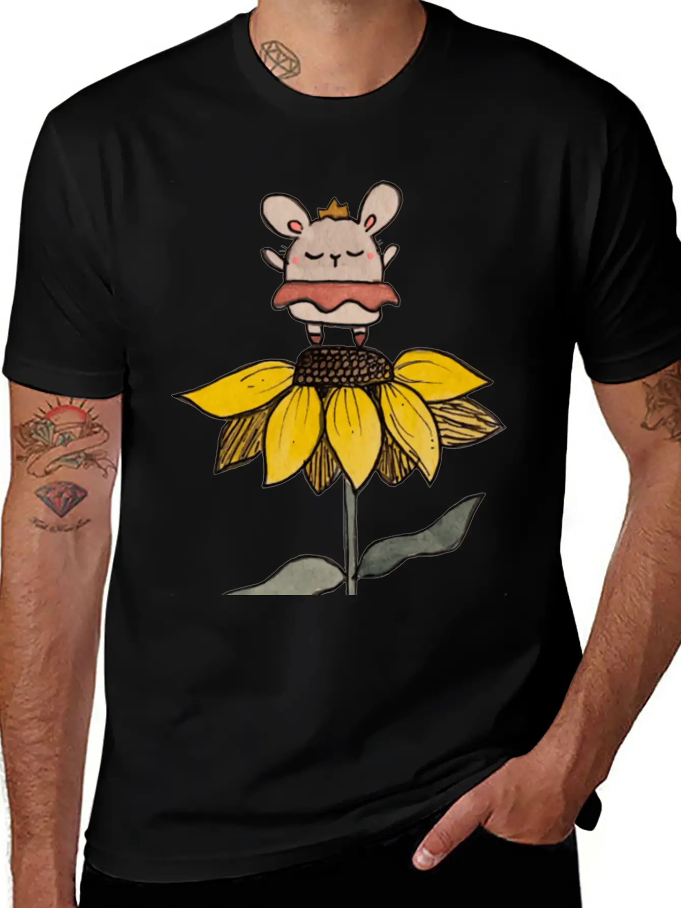 Ballerina Bunny On Sunflower Stylish Everyday T-Shirt – Unisex Basic Cotton Tee