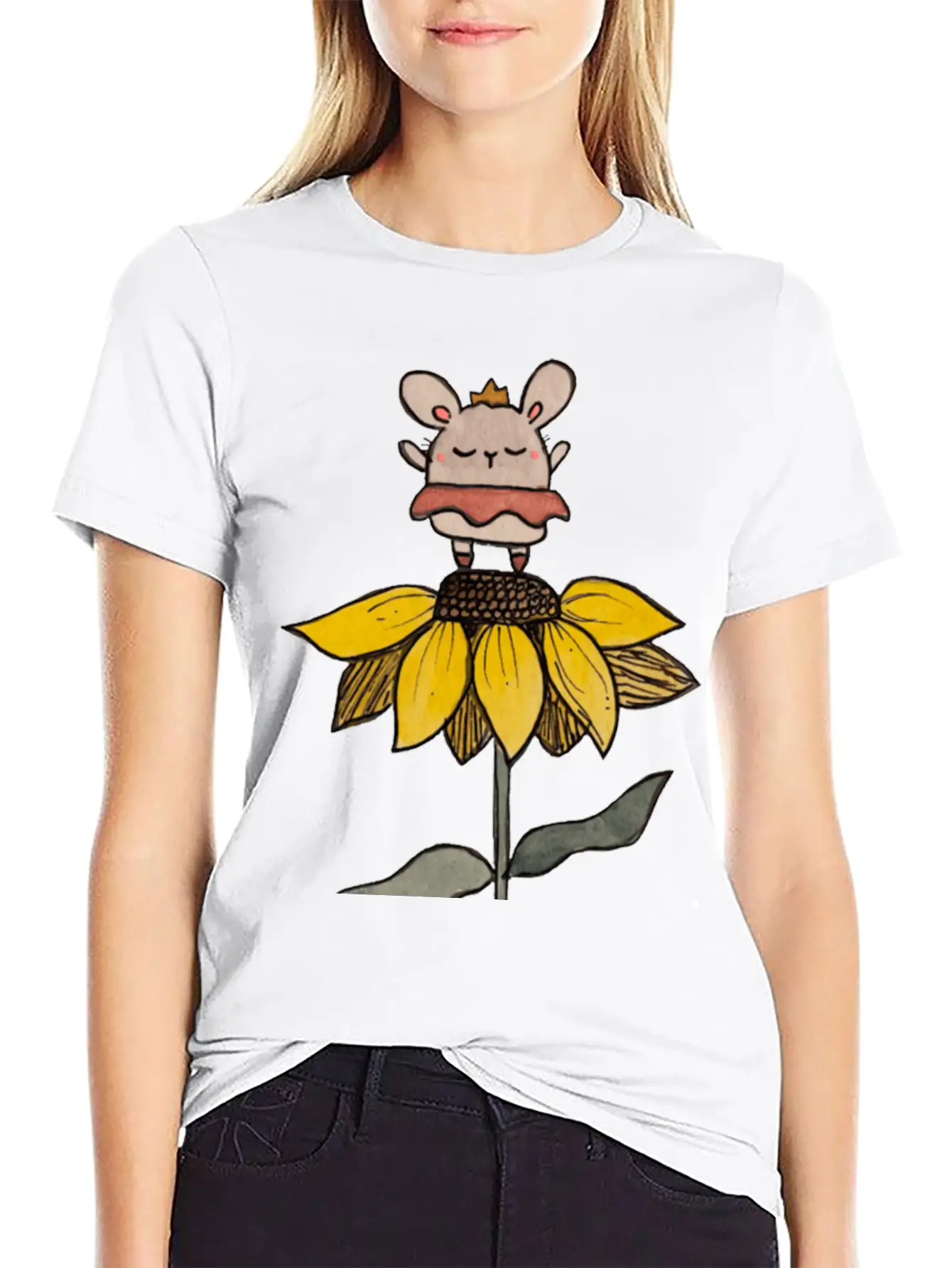 Ballerina Bunny On Sunflower Stylish Everyday T-Shirt – Unisex Basic Cotton Tee