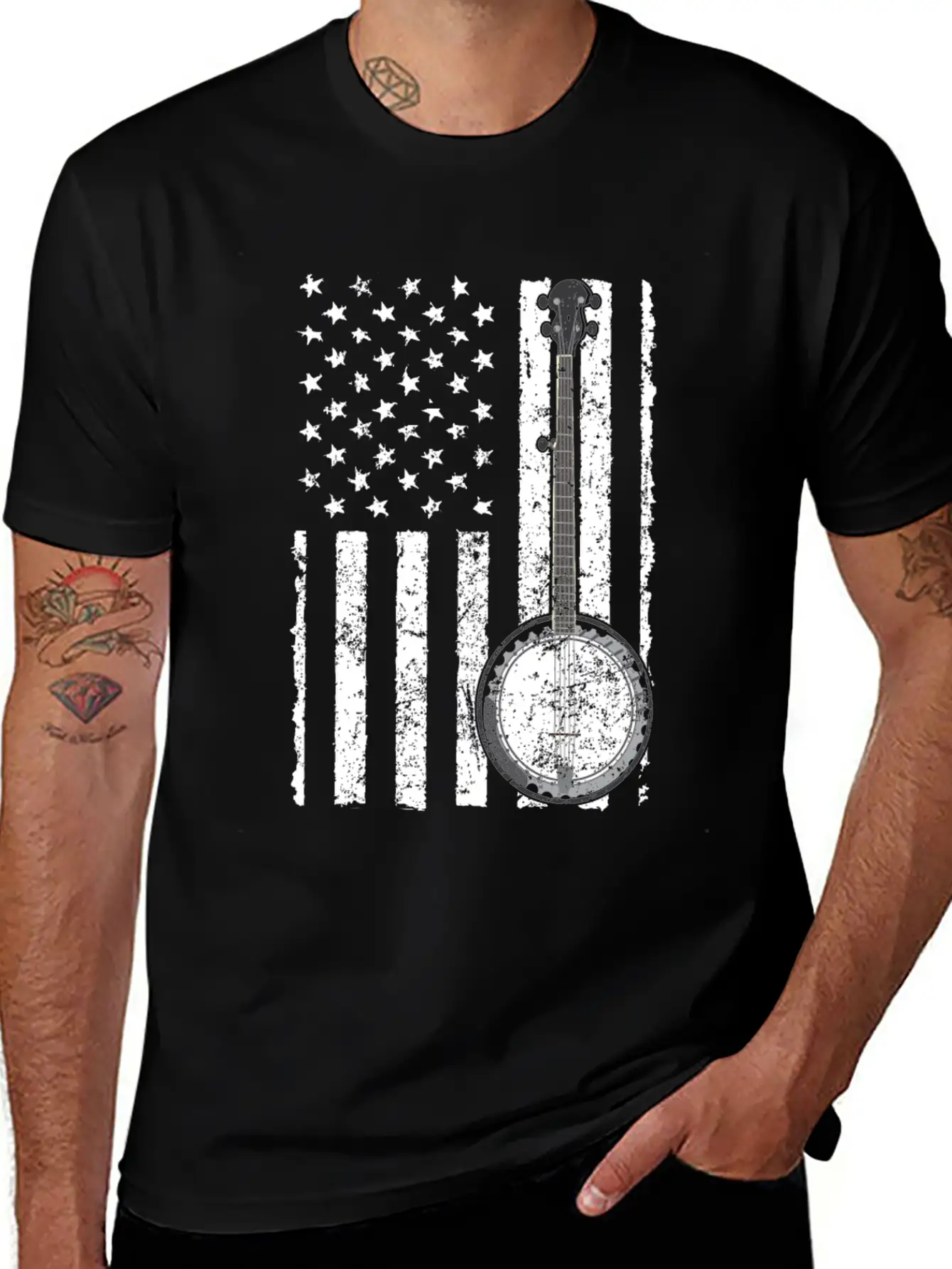 Banjo Bluegrass American Flag USA Apparel Comfortable Minimalist Graphic Tee – Summer Style Essential