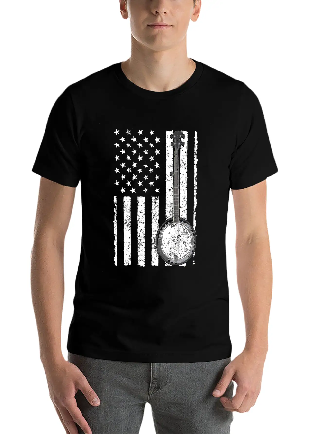 Banjo Bluegrass American Flag USA Apparel Comfortable Minimalist Graphic Tee – Summer Style Essential