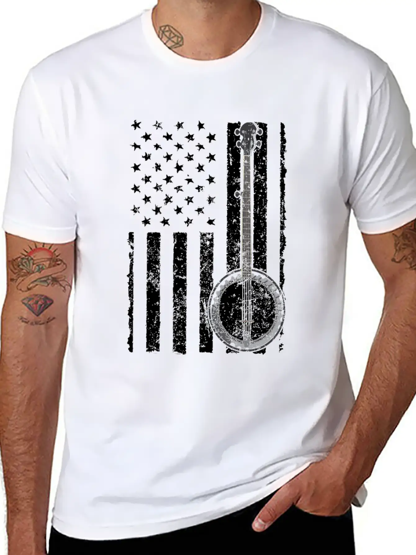 Banjo Bluegrass American Flag USA Apparel Comfortable Minimalist Graphic Tee – Summer Style Essential