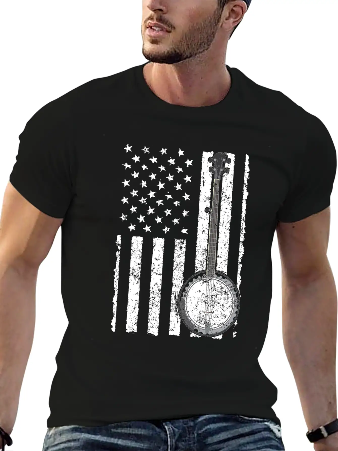 Banjo Bluegrass American Flag USA Apparel Comfortable Minimalist Graphic Tee – Summer Style Essential