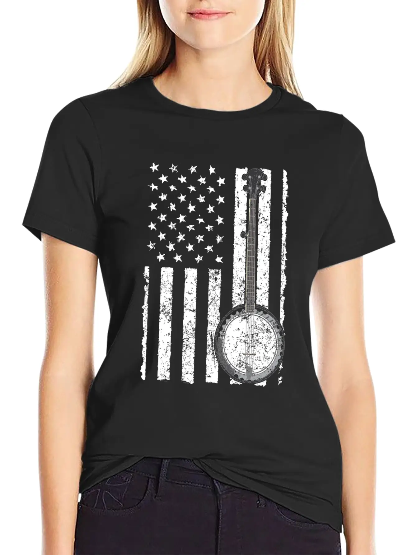 Banjo Bluegrass American Flag USA Apparel Comfortable Minimalist Graphic Tee – Summer Style Essential