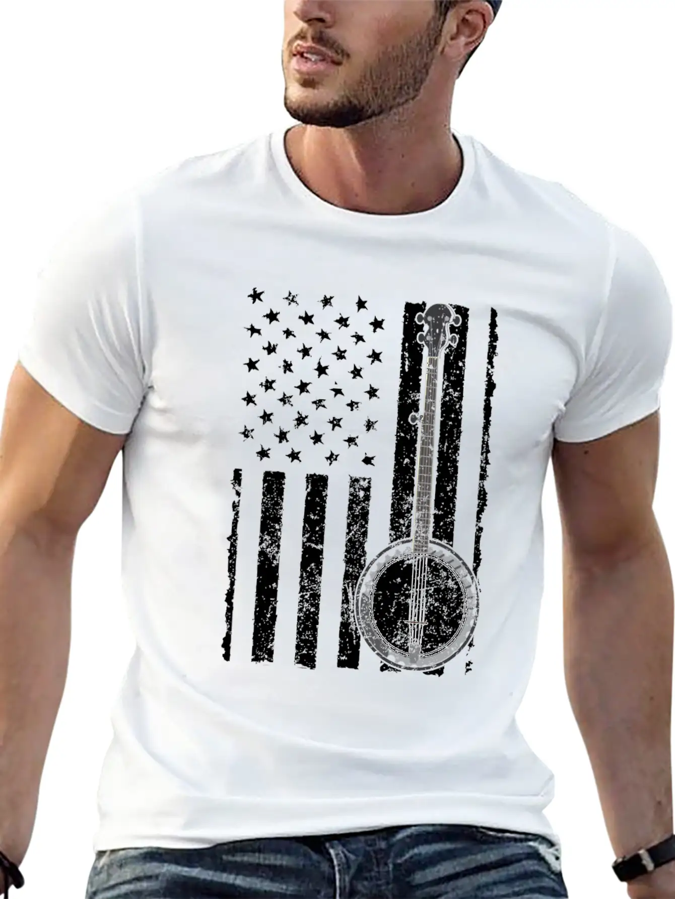 Banjo Bluegrass American Flag USA Apparel Comfortable Minimalist Graphic Tee – Summer Style Essential