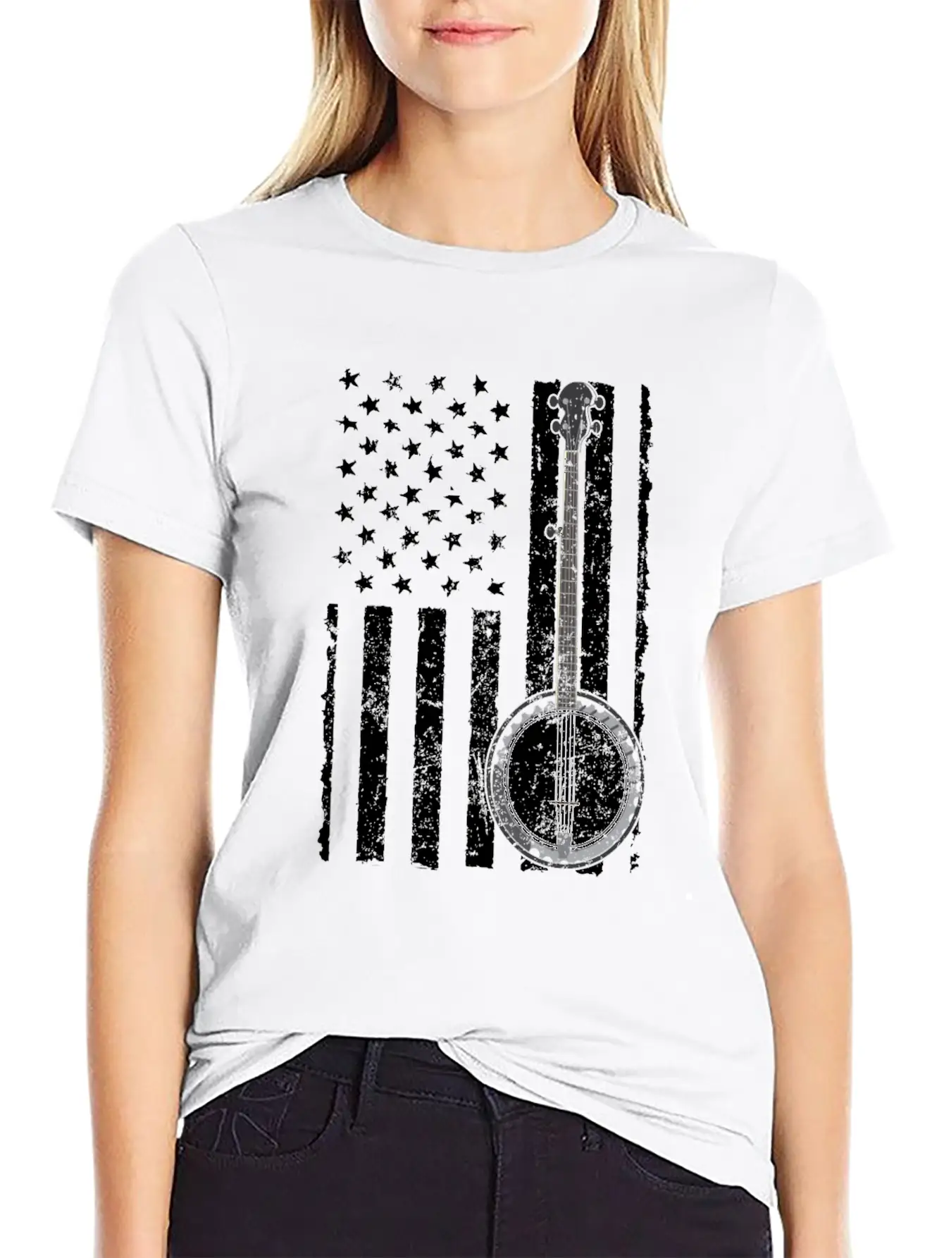 Banjo Bluegrass American Flag USA Apparel Comfortable Minimalist Graphic Tee – Summer Style Essential