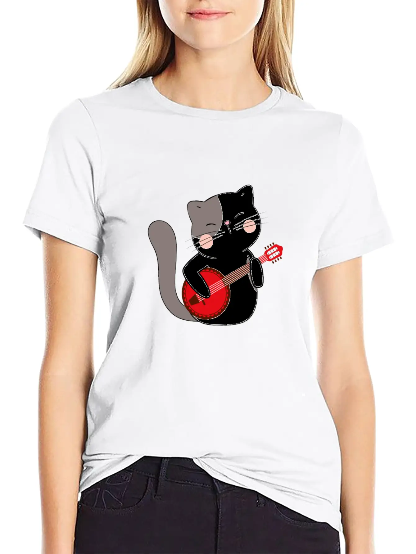 Banjo Cat Unisex Short Sleeve Soft Cotton T-Shirt – Casual Everyday Wear