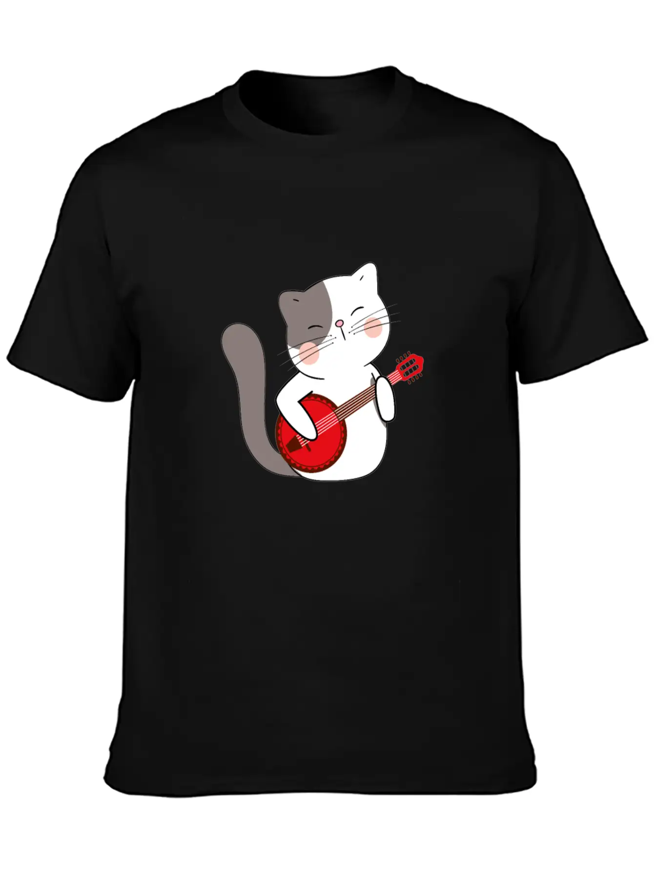 Banjo Cat Unisex Short Sleeve Soft Cotton T-Shirt – Casual Everyday Wear