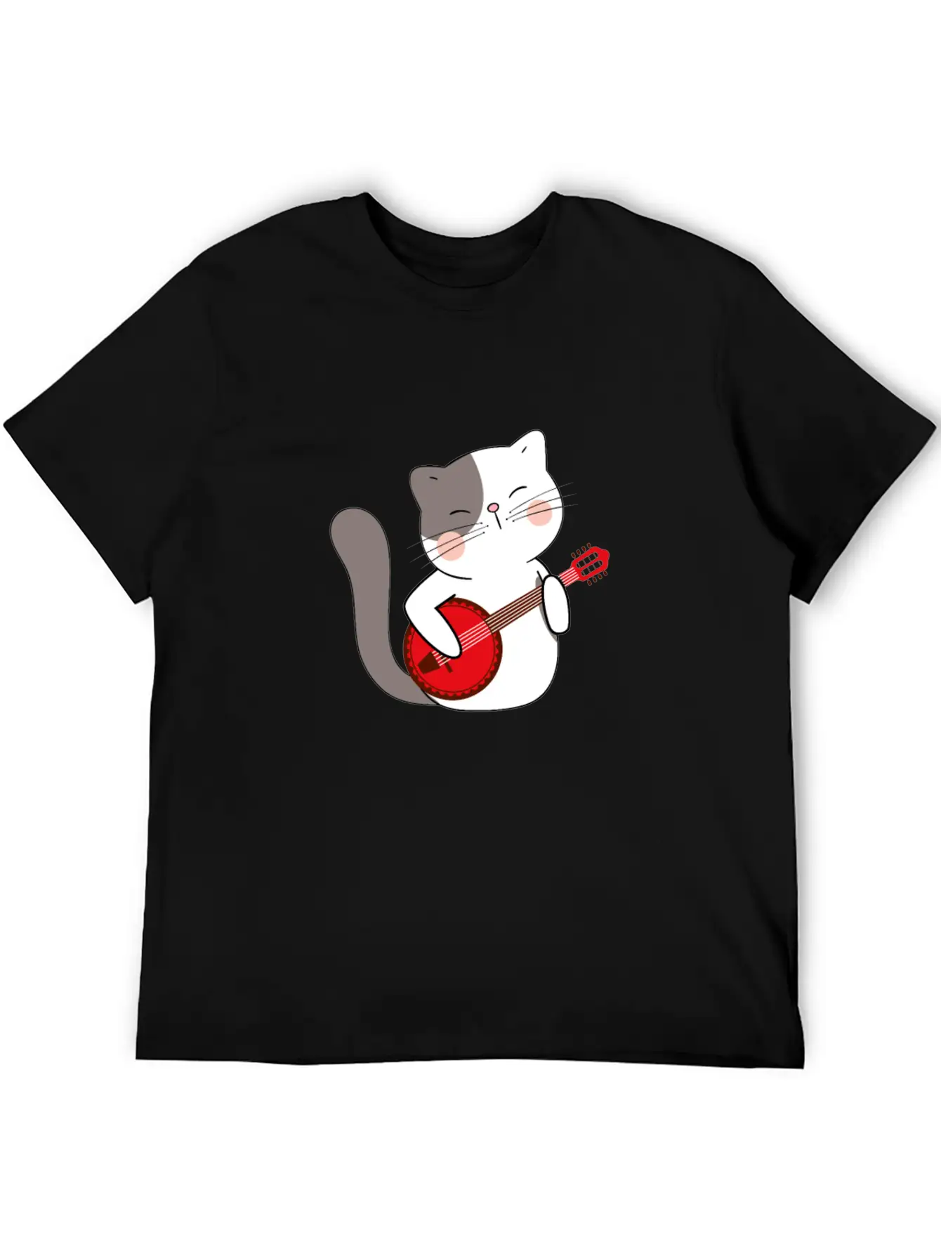 Banjo Cat Unisex Short Sleeve Soft Cotton T-Shirt – Casual Everyday Wear
