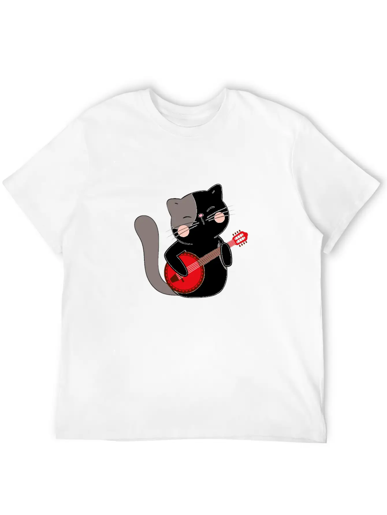 Banjo Cat Unisex Short Sleeve Soft Cotton T-Shirt – Casual Everyday Wear