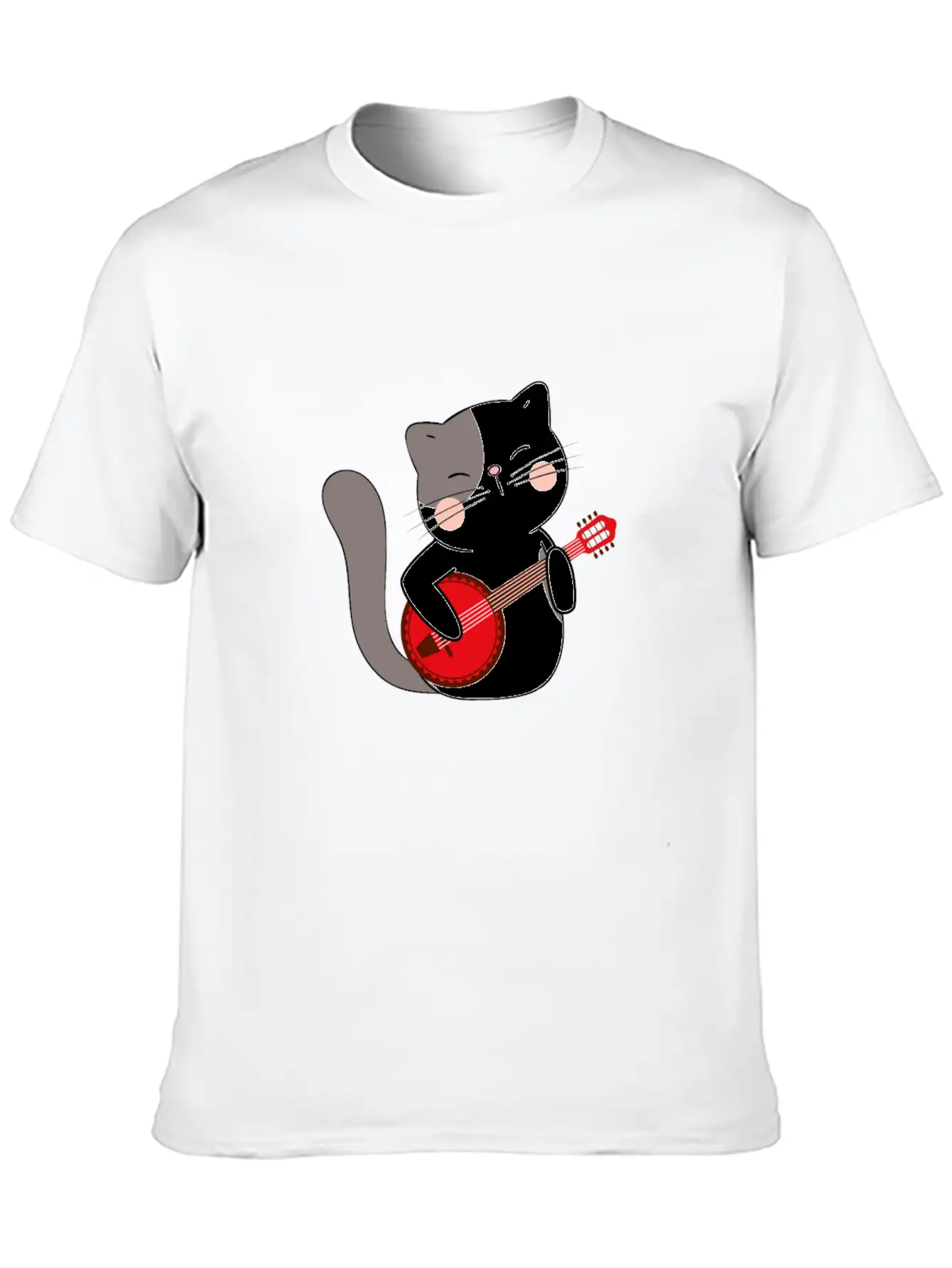 Banjo Cat Unisex Short Sleeve Soft Cotton T-Shirt – Casual Everyday Wear