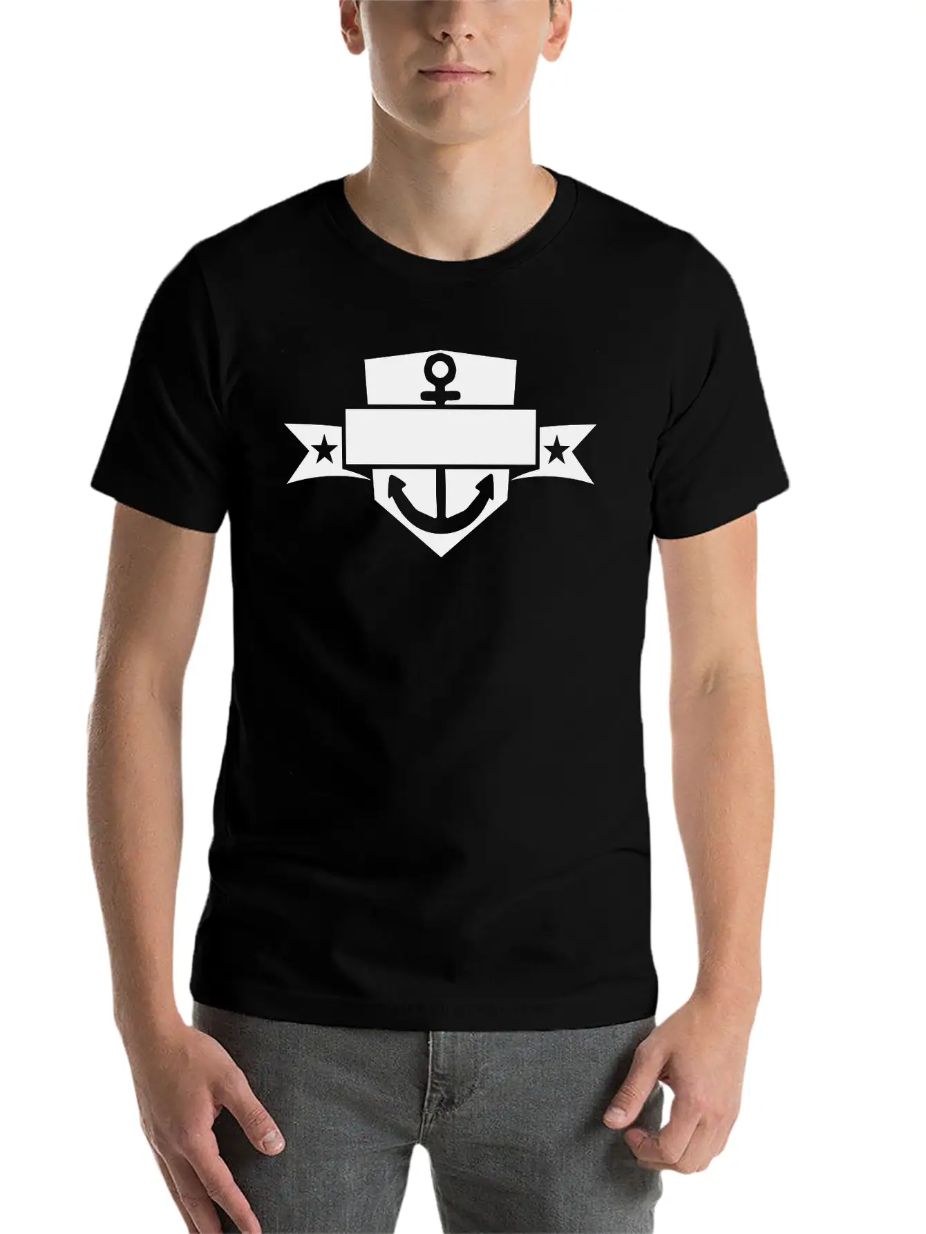 Banner Shield Coat Of Arms Text Name Anchored Anch Unisex Short Sleeve Soft Cotton T-Shirt – Casual Everyday Wear