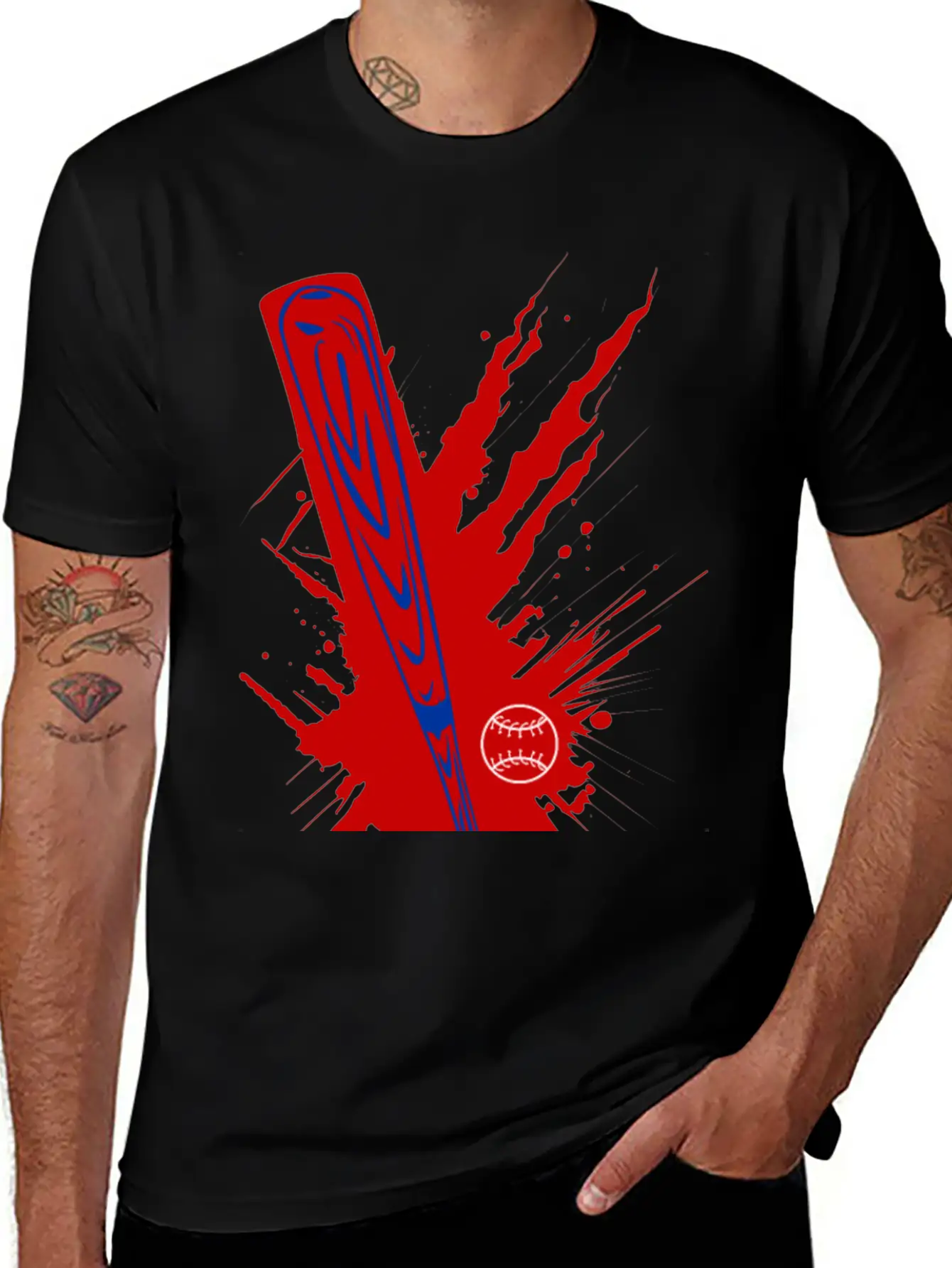 Baseball Bat Baseball Ball Splatter Unisex Short Sleeve Soft Cotton T-Shirt – Casual Everyday Wear