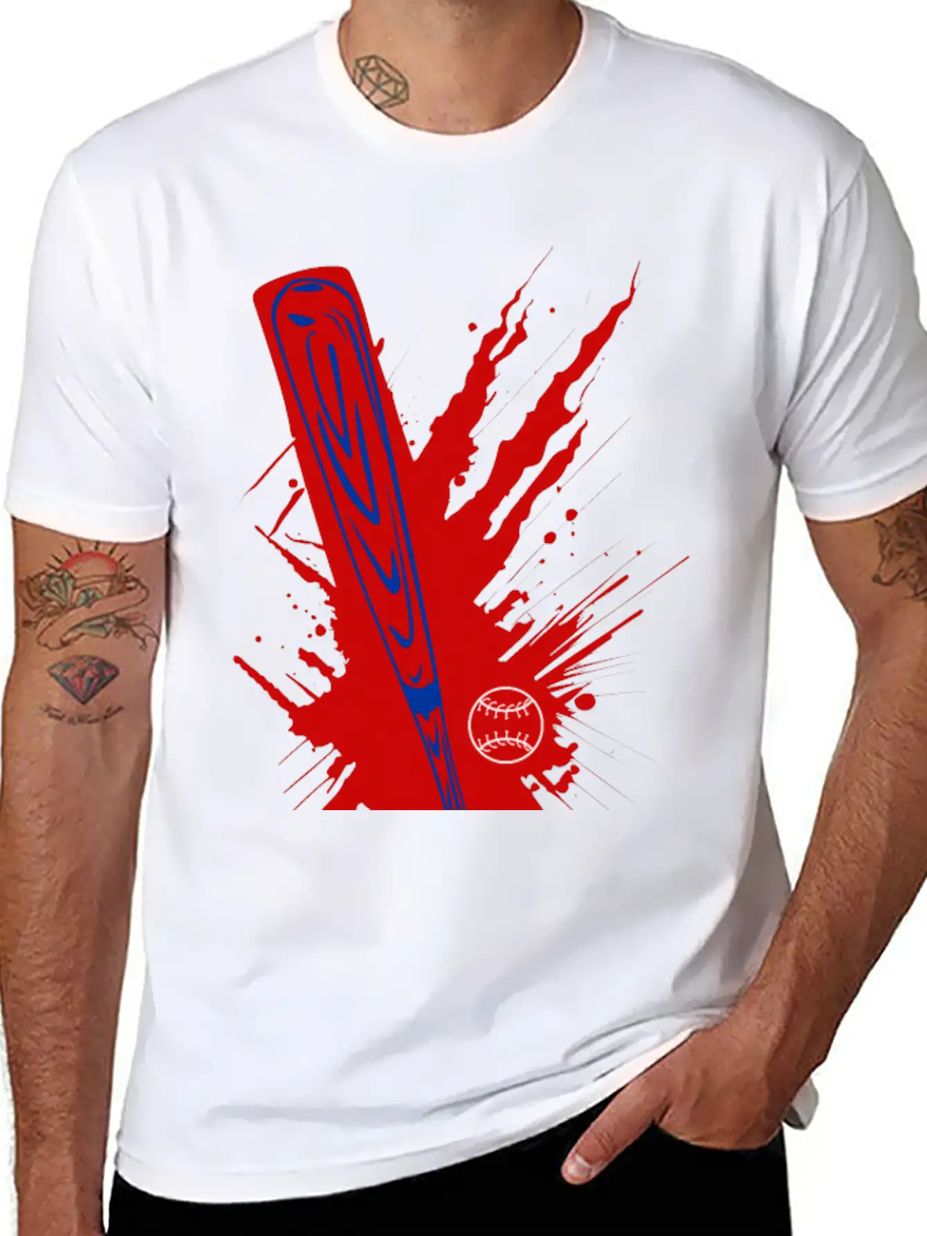 Baseball Bat Baseball Ball Splatter Unisex Short Sleeve Soft Cotton T-Shirt – Casual Everyday Wear