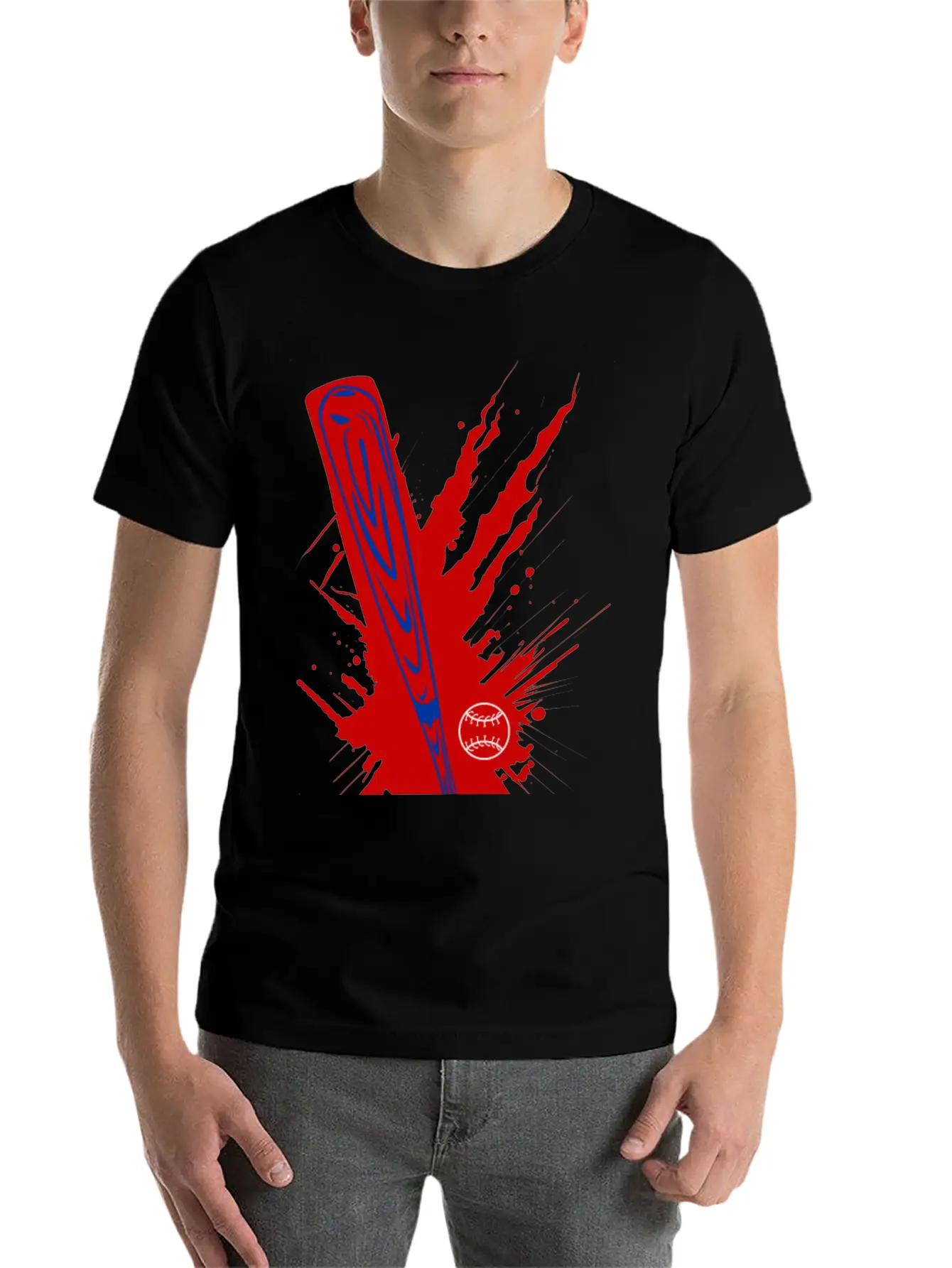 Baseball Bat Baseball Ball Splatter Unisex Short Sleeve Soft Cotton T-Shirt – Casual Everyday Wear