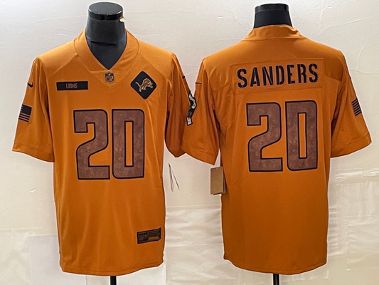 Men's Detroit Lions Barry Sanders #20 Brown 2023 Salute To Service Retired Player Limited Jerseys